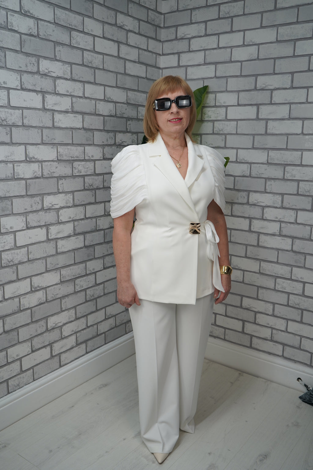Elegant White Statement Blazer Set