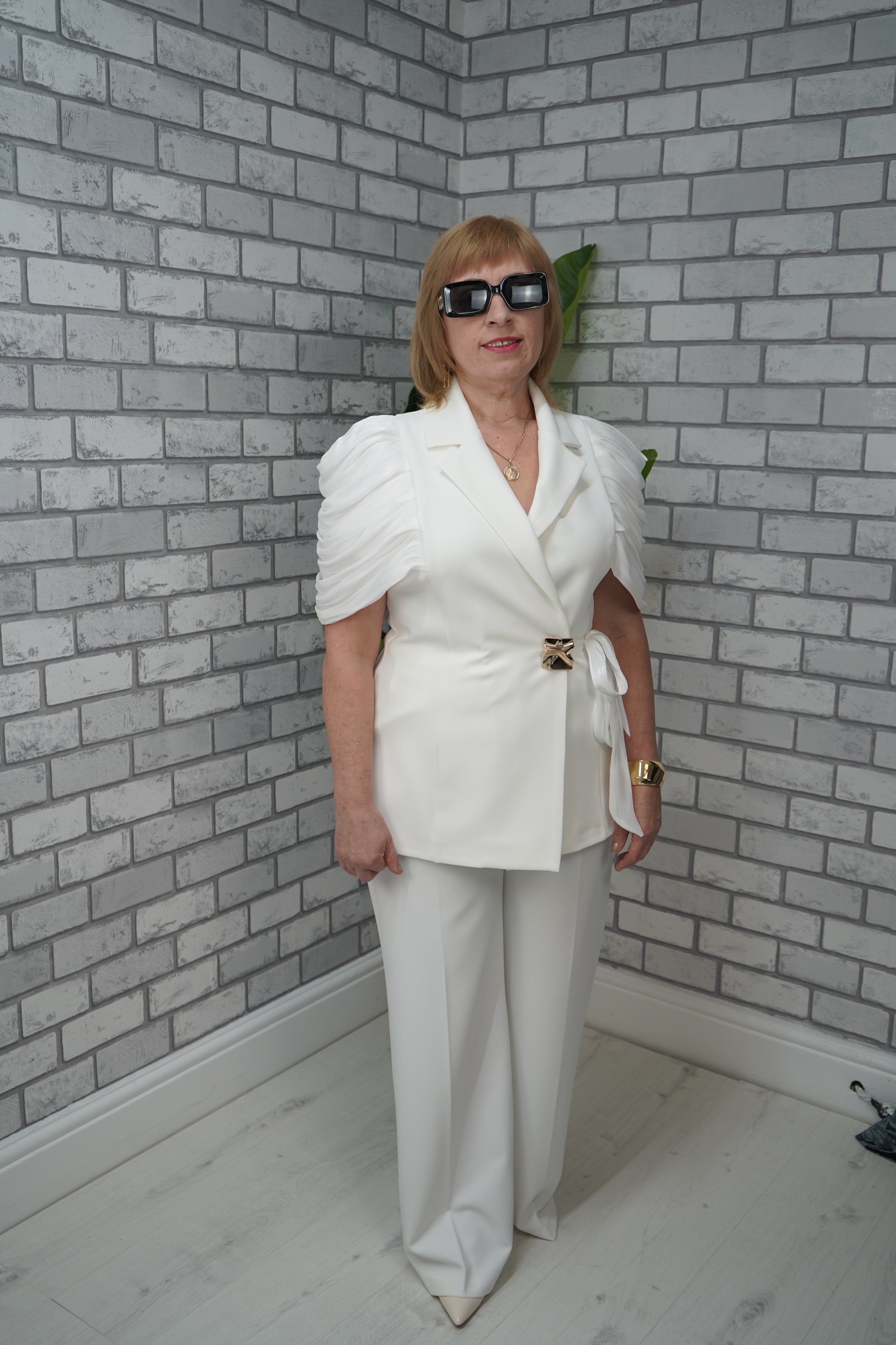 Elegant White Statement Blazer Set