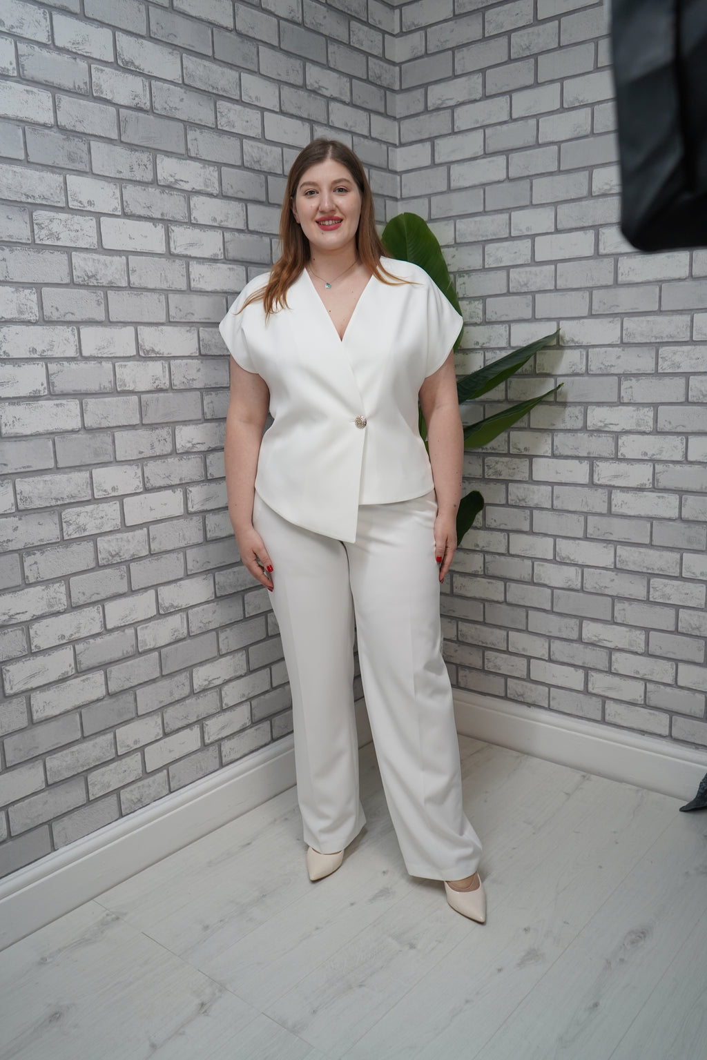 WHITE  Plus Size Two-Piece Suit Set