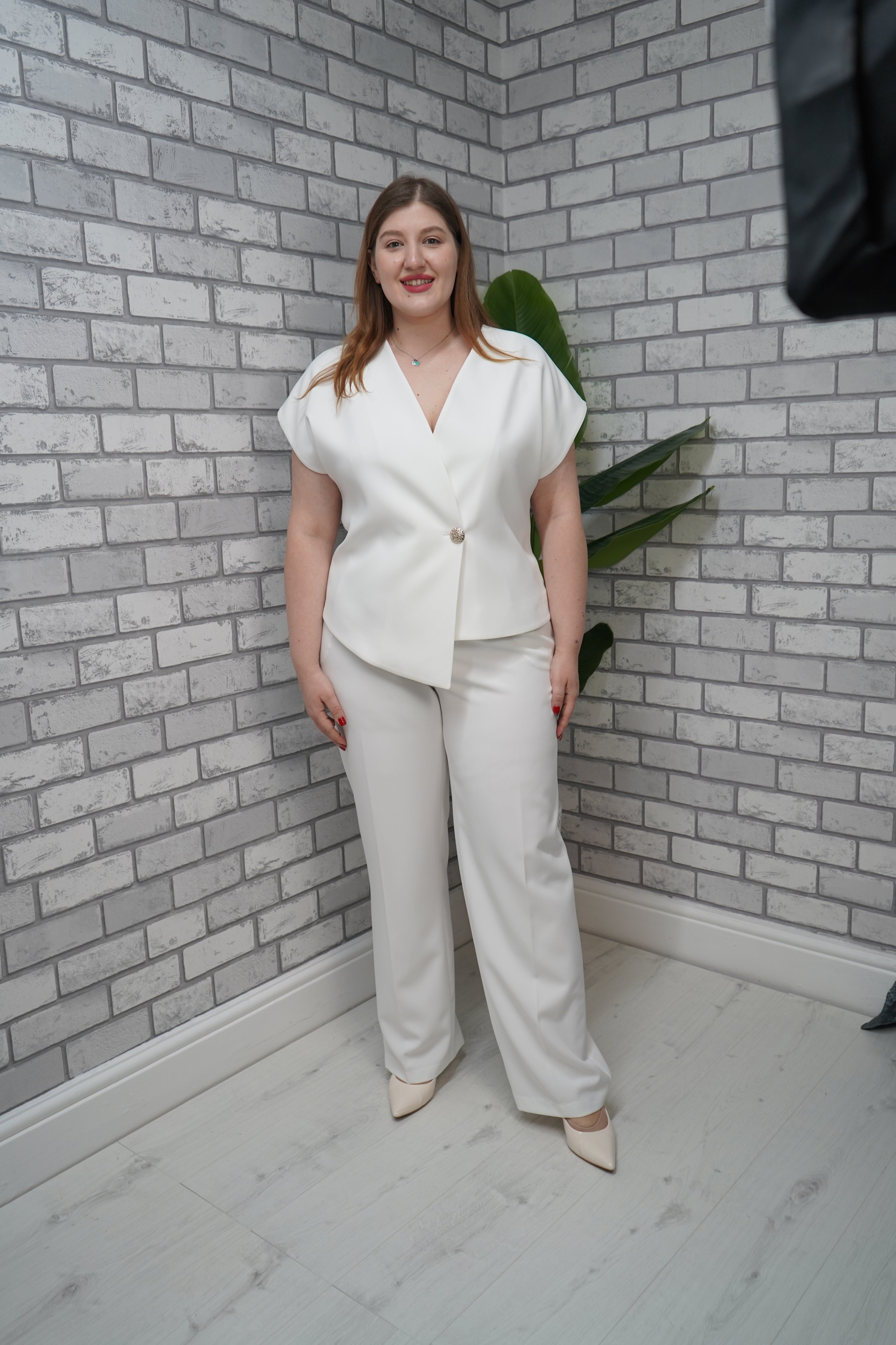 WHITE  Plus Size Two-Piece Suit Set