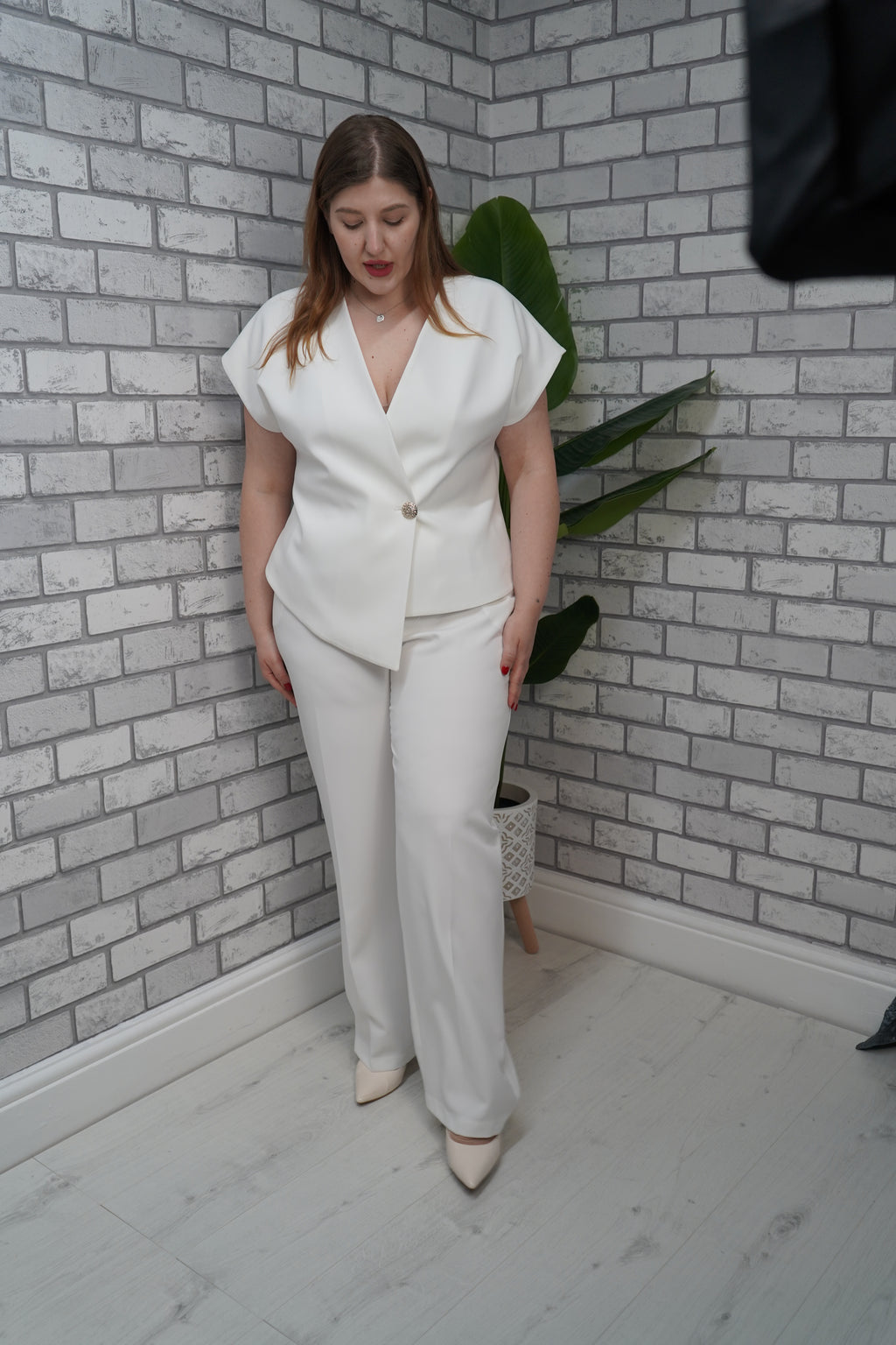 WHITE  Plus Size Two-Piece Suit Set