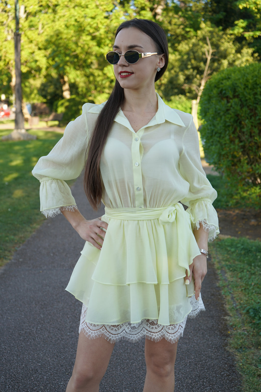 Lemon Luxe Layered Lace Dress