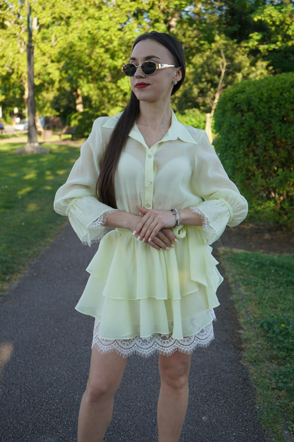 Lemon Luxe Layered Lace Dress