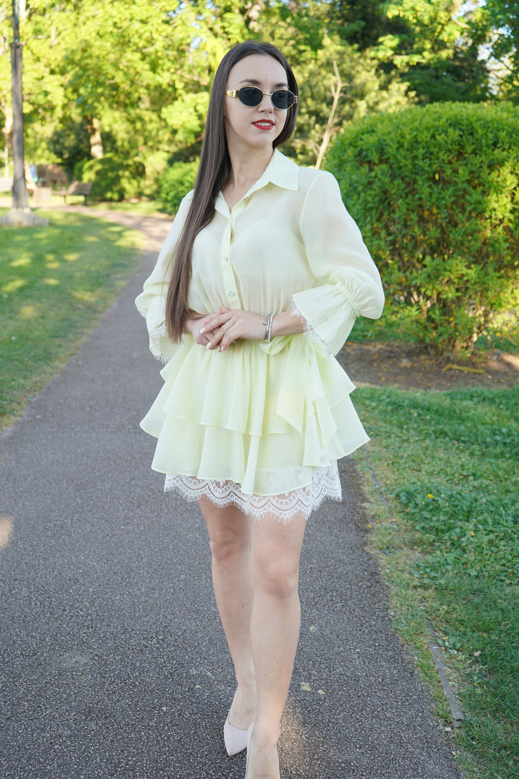 Lemon Luxe Layered Lace Dress