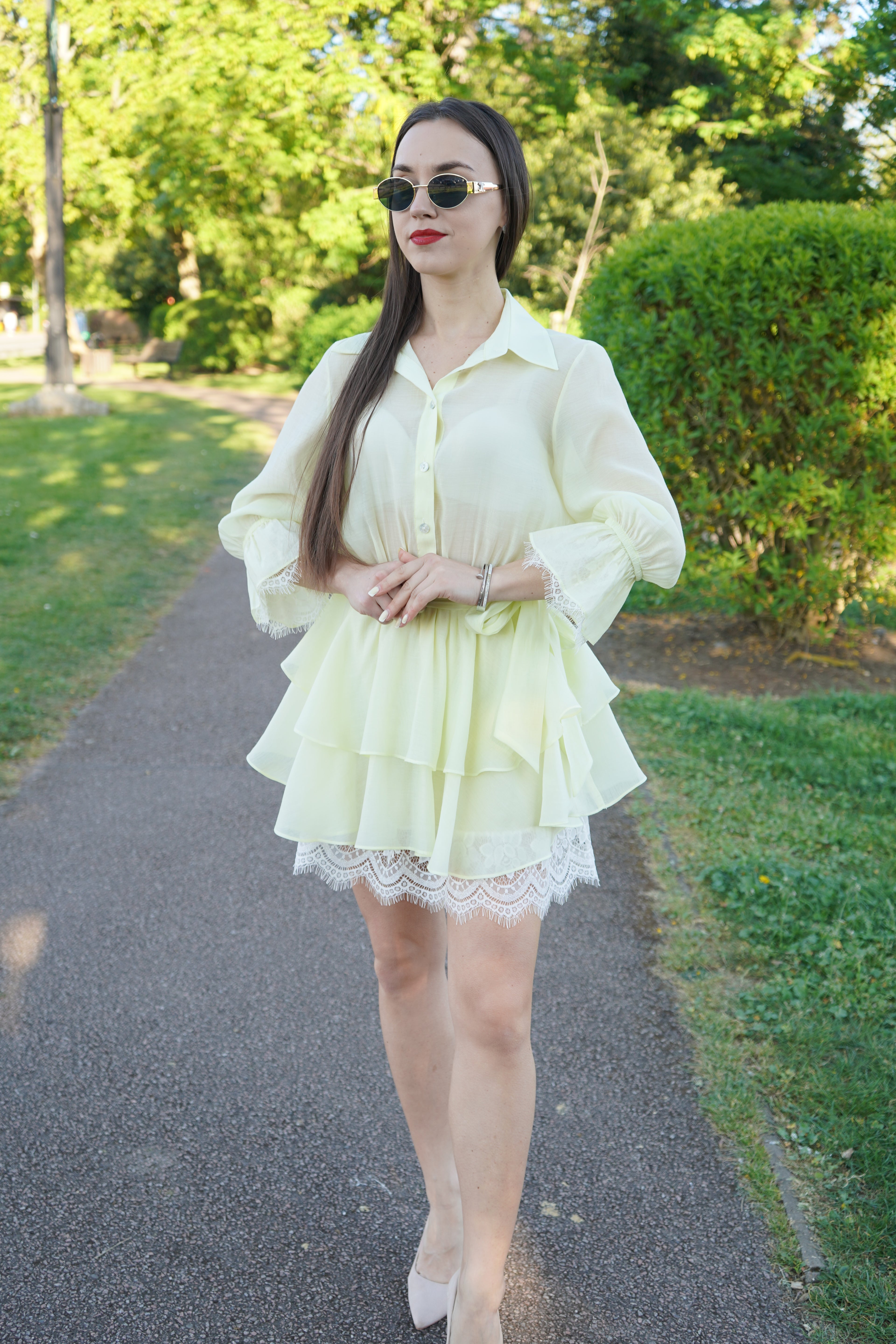 Lemon Luxe Layered Lace Dress