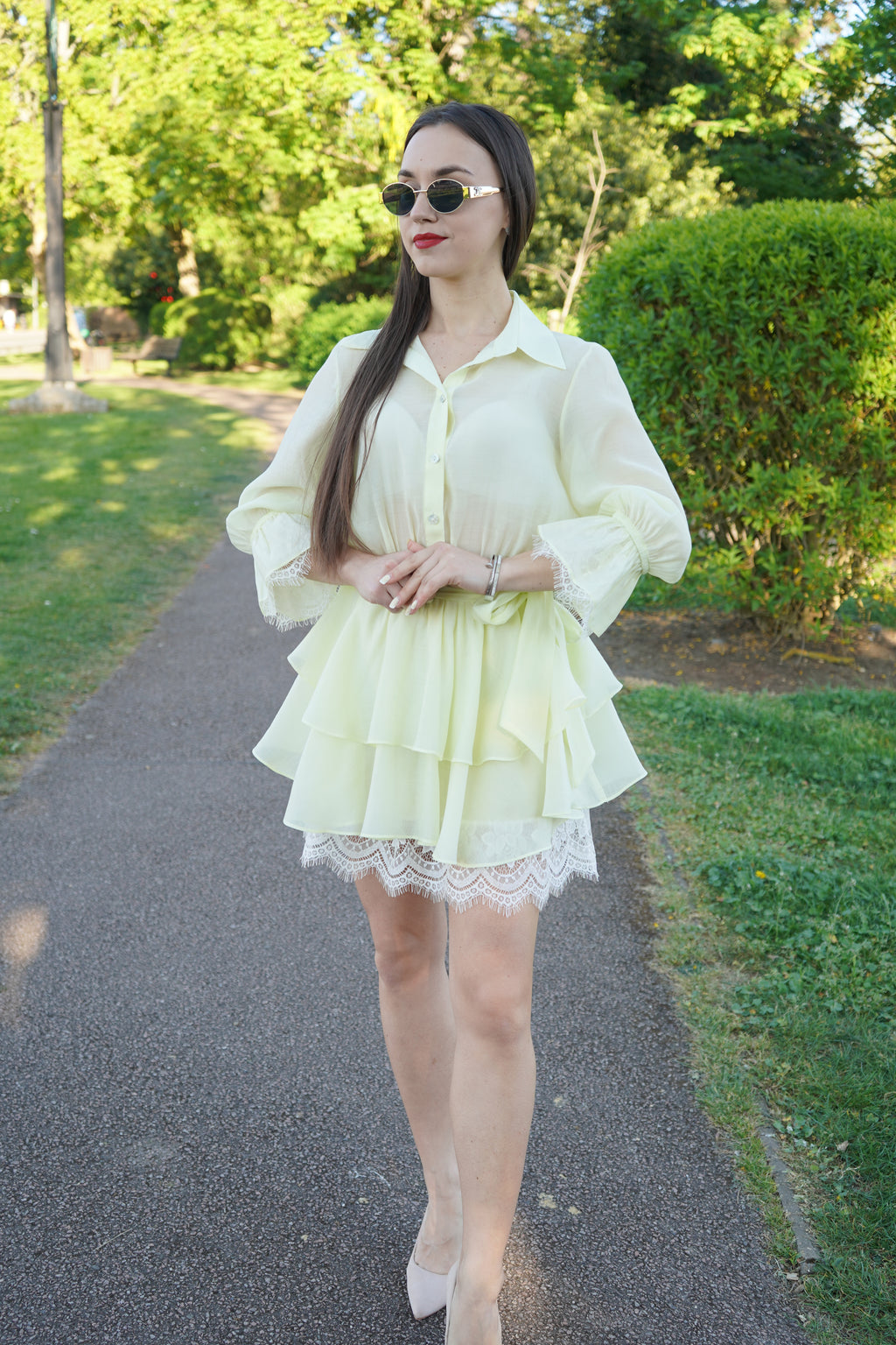 Lemon Luxe Layered Lace Dress