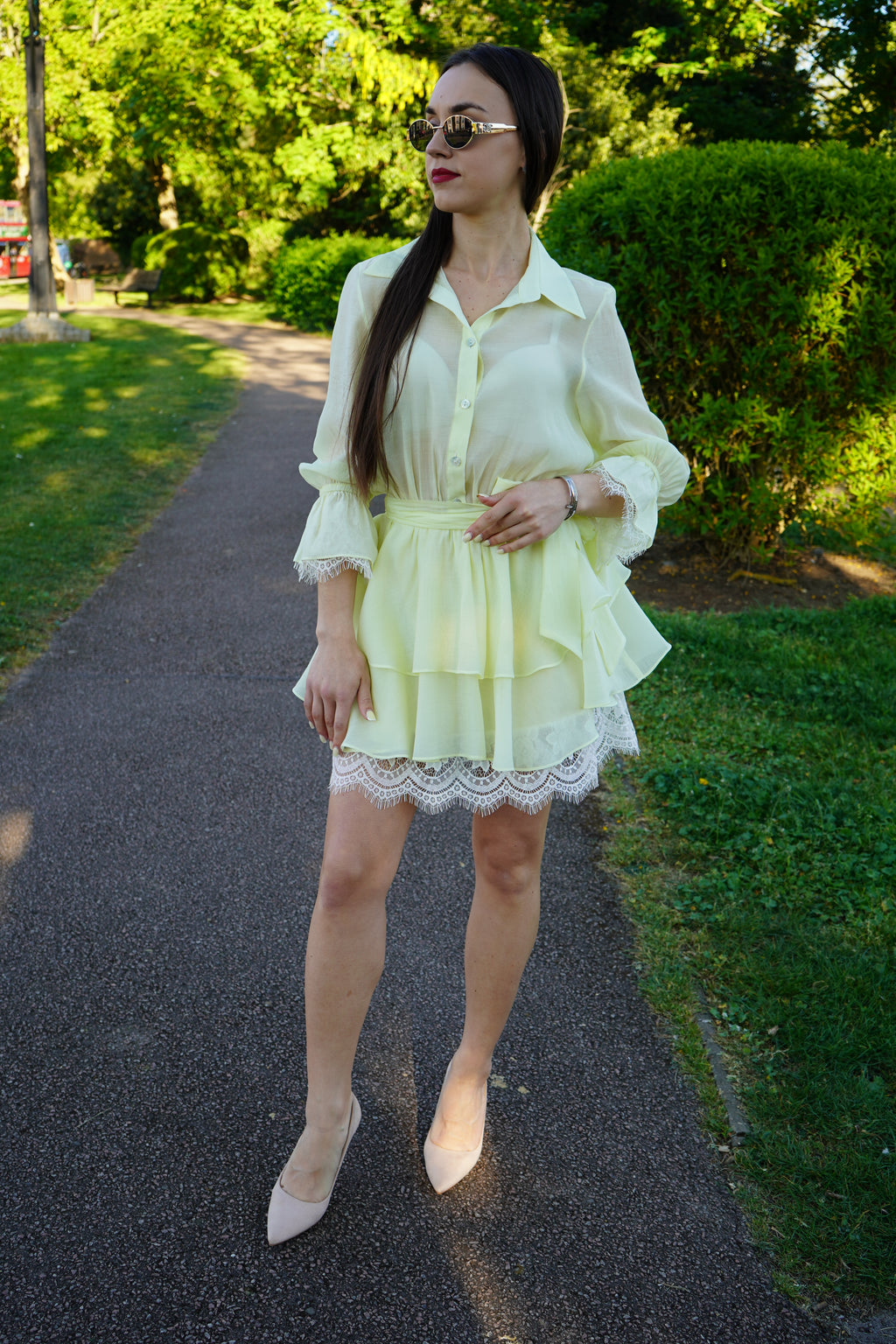 Lemon Luxe Layered Lace Dress
