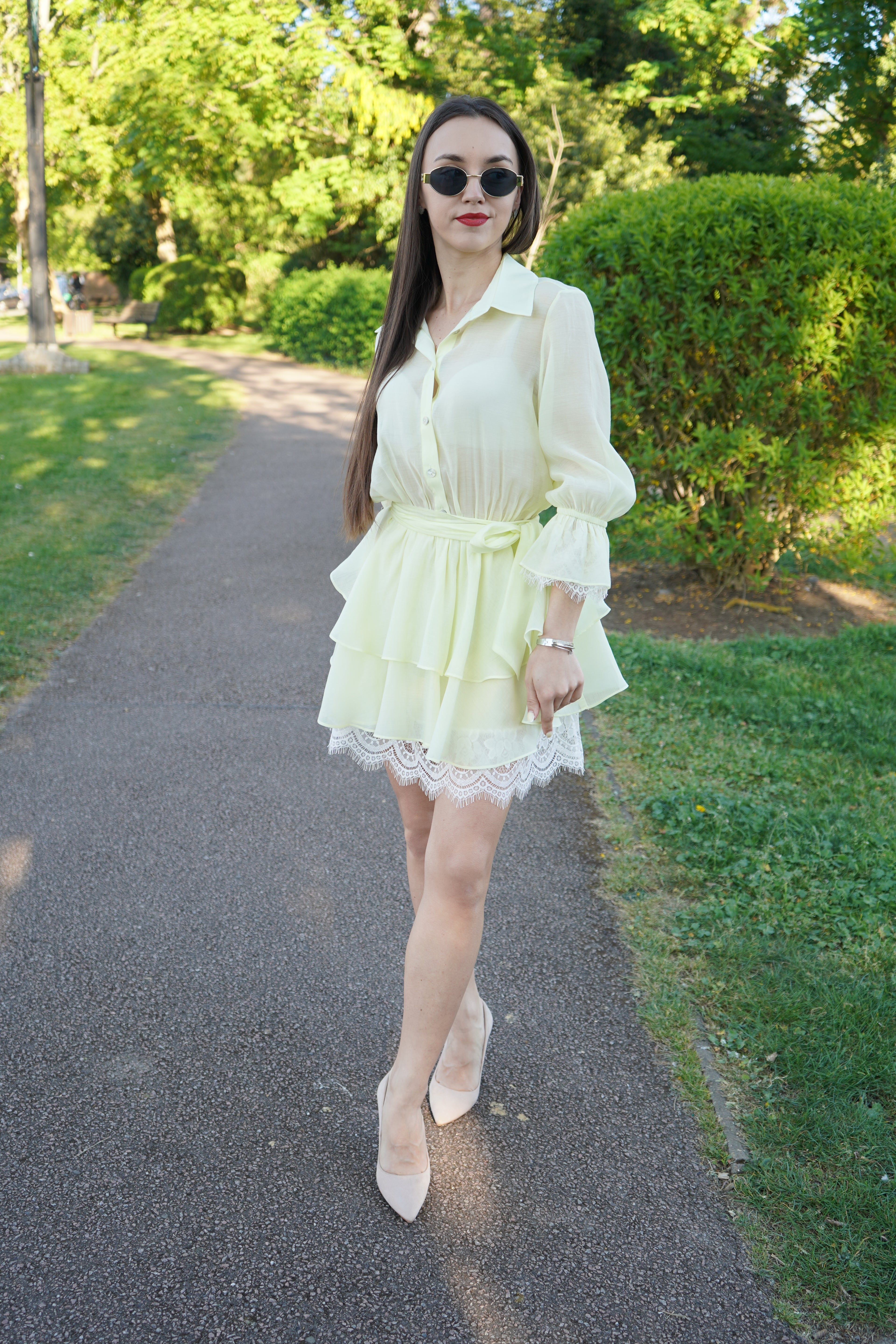 Lemon Luxe Layered Lace Dress