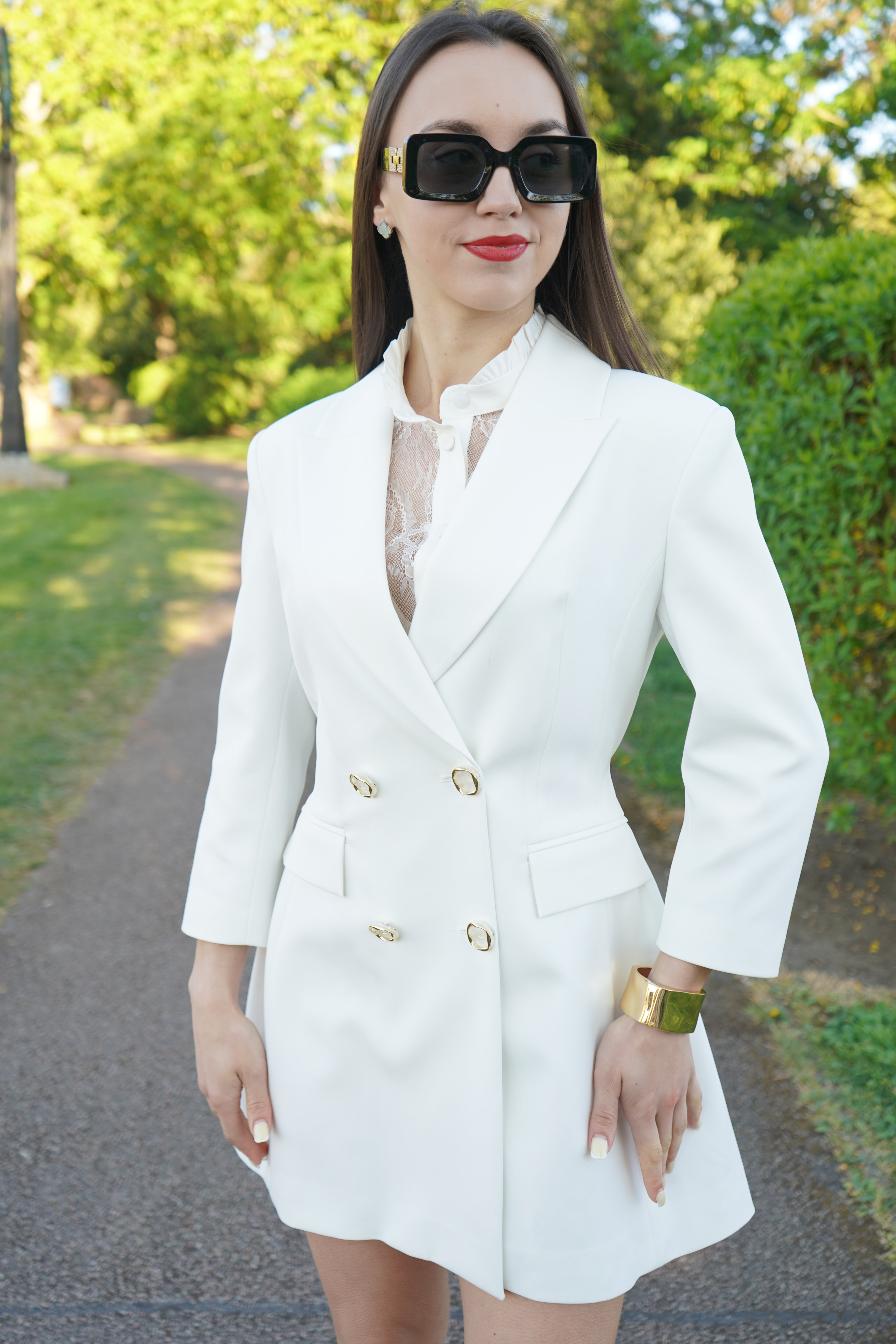 Luxury White Tailored Blazer Dress