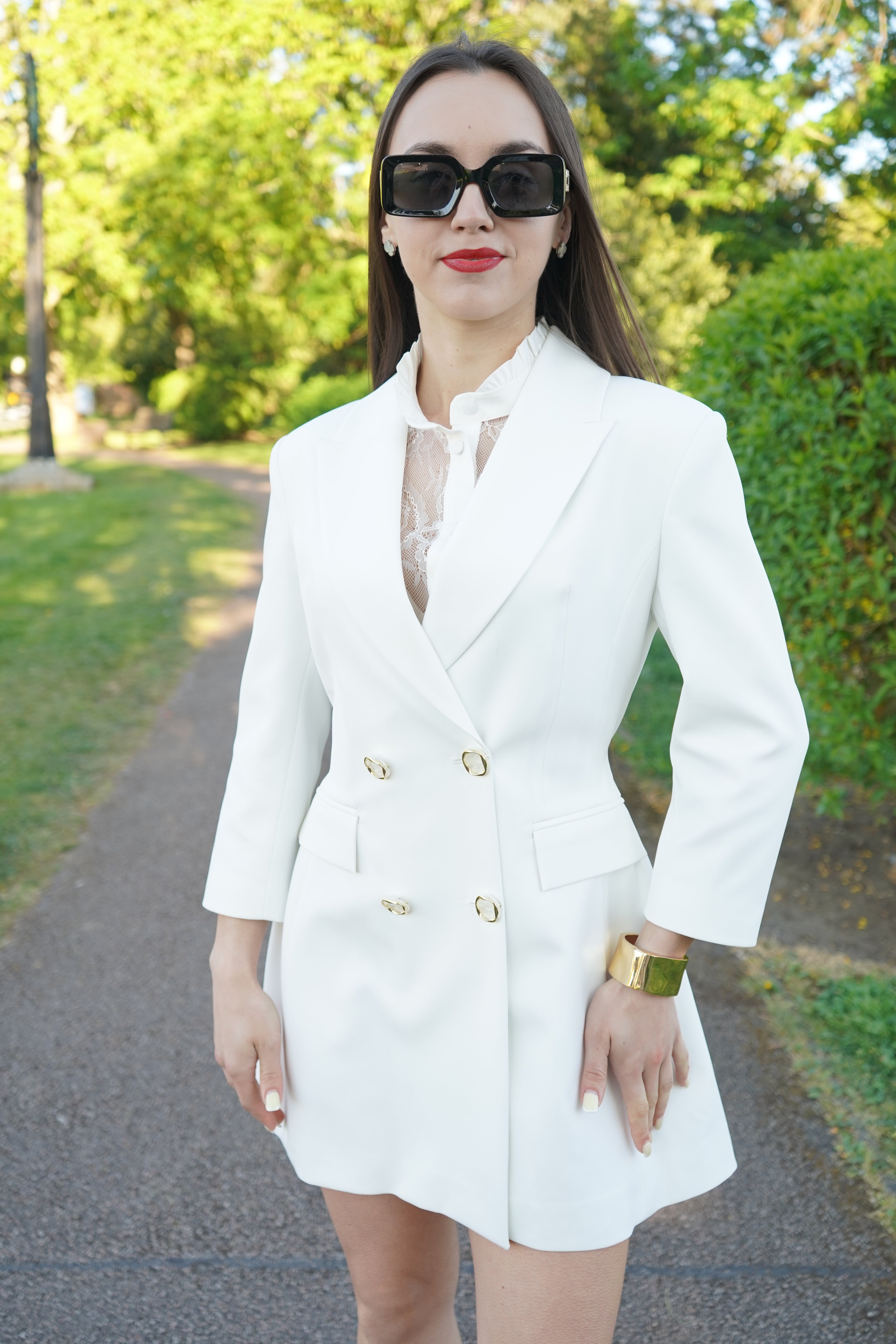 Luxury White Tailored Blazer Dress