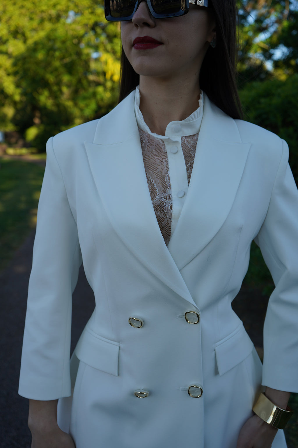 Luxury White Tailored Blazer Dress