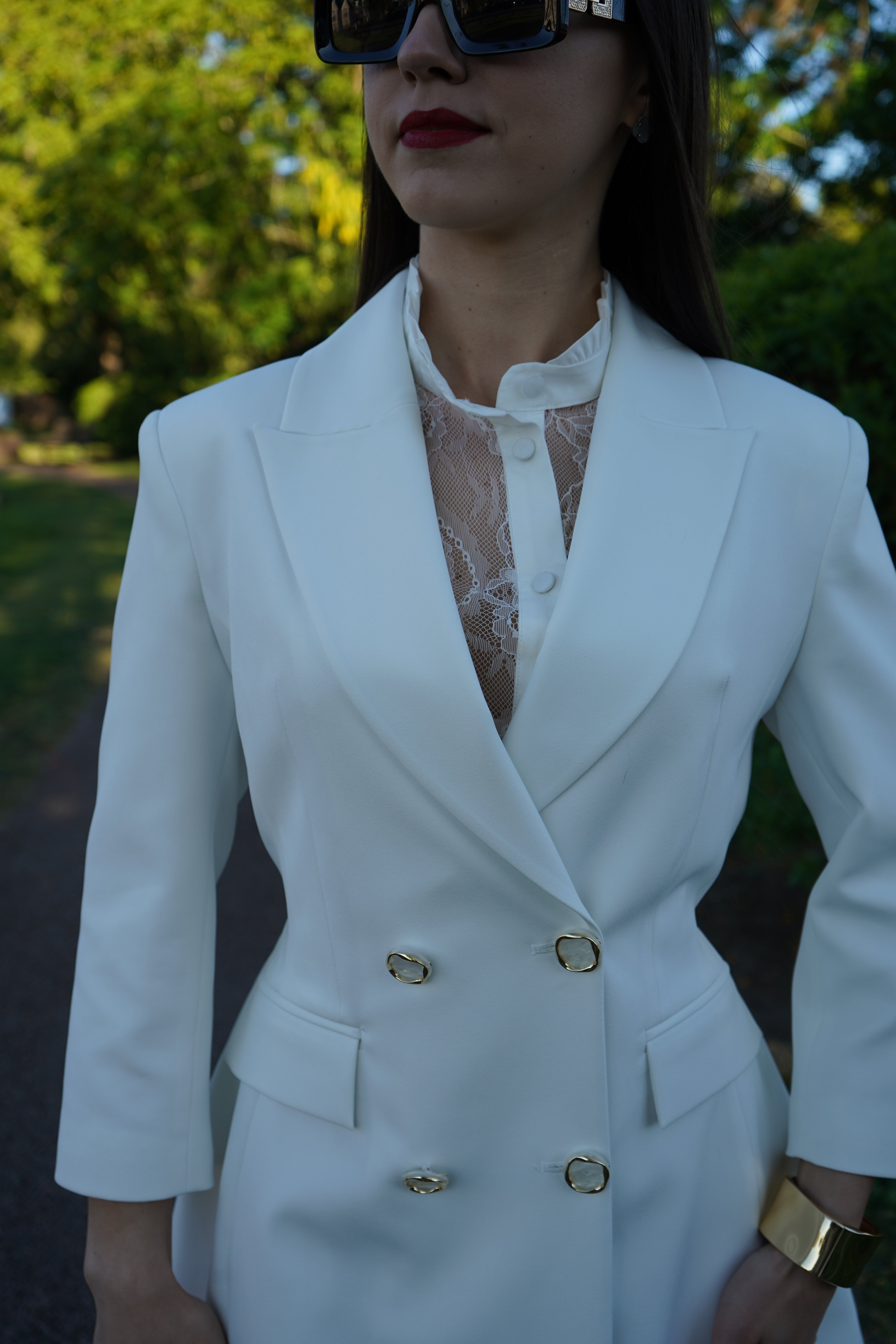 Luxury White Tailored Blazer Dress