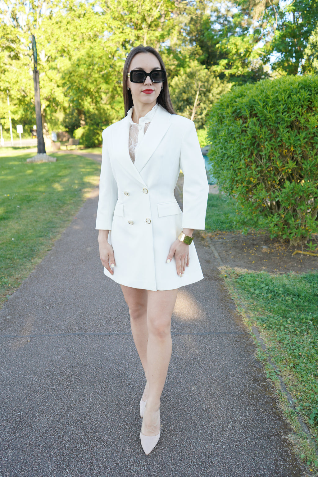 Luxury White Tailored Blazer Dress