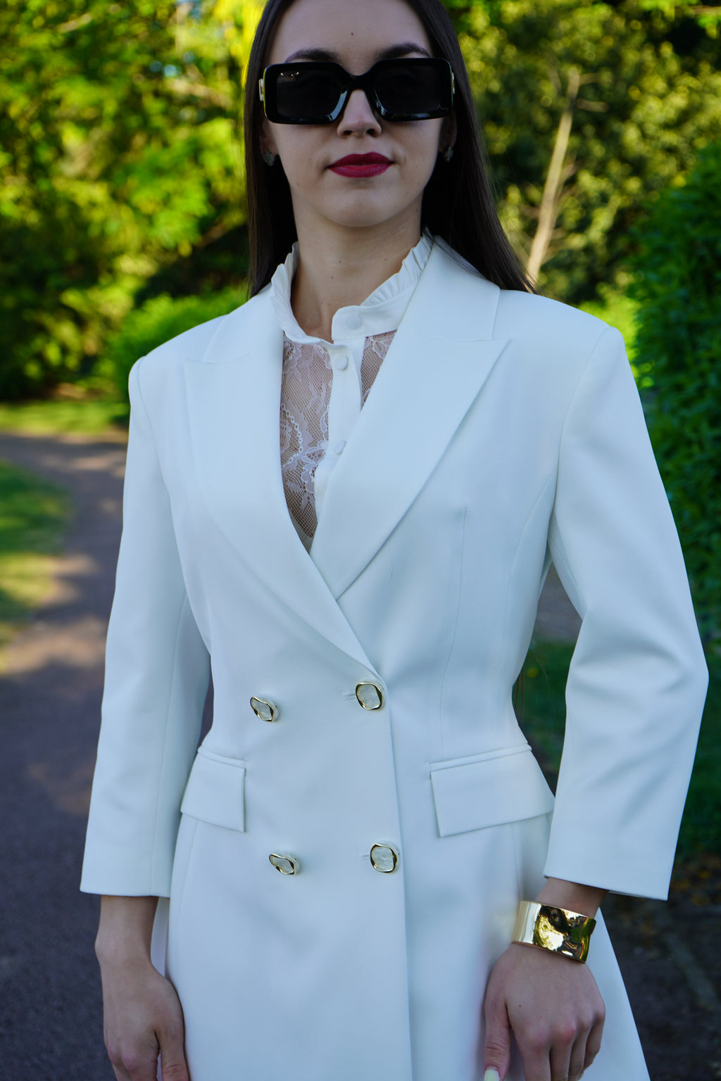 Luxury White Tailored Blazer Dress