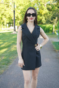 Luxury Black Skort Blazer Playsuit