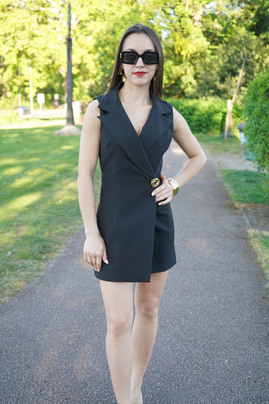 Luxury Black Skort Blazer Playsuit