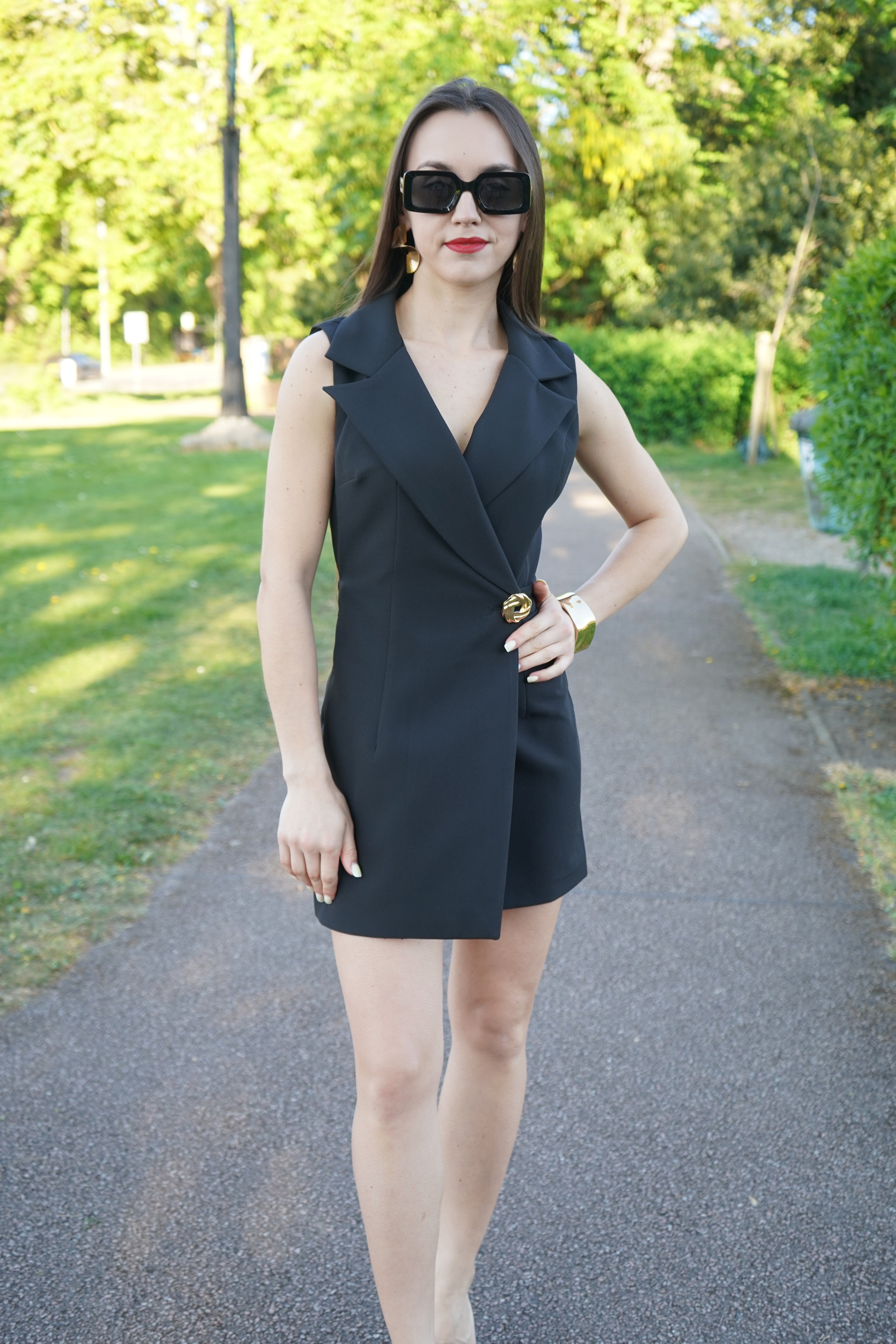 Luxury Black Skort Blazer Playsuit