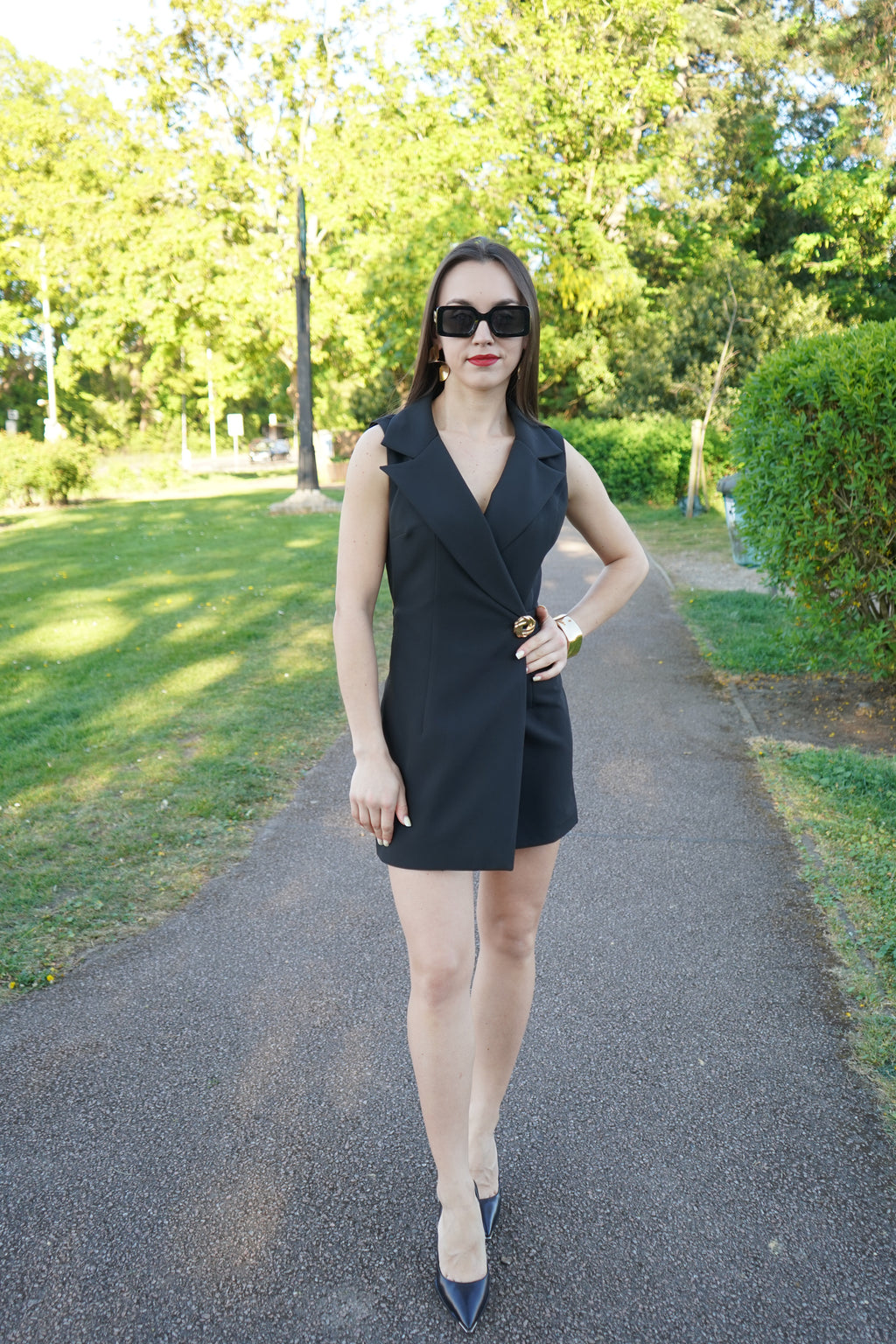 Luxury Black Skort Blazer Playsuit