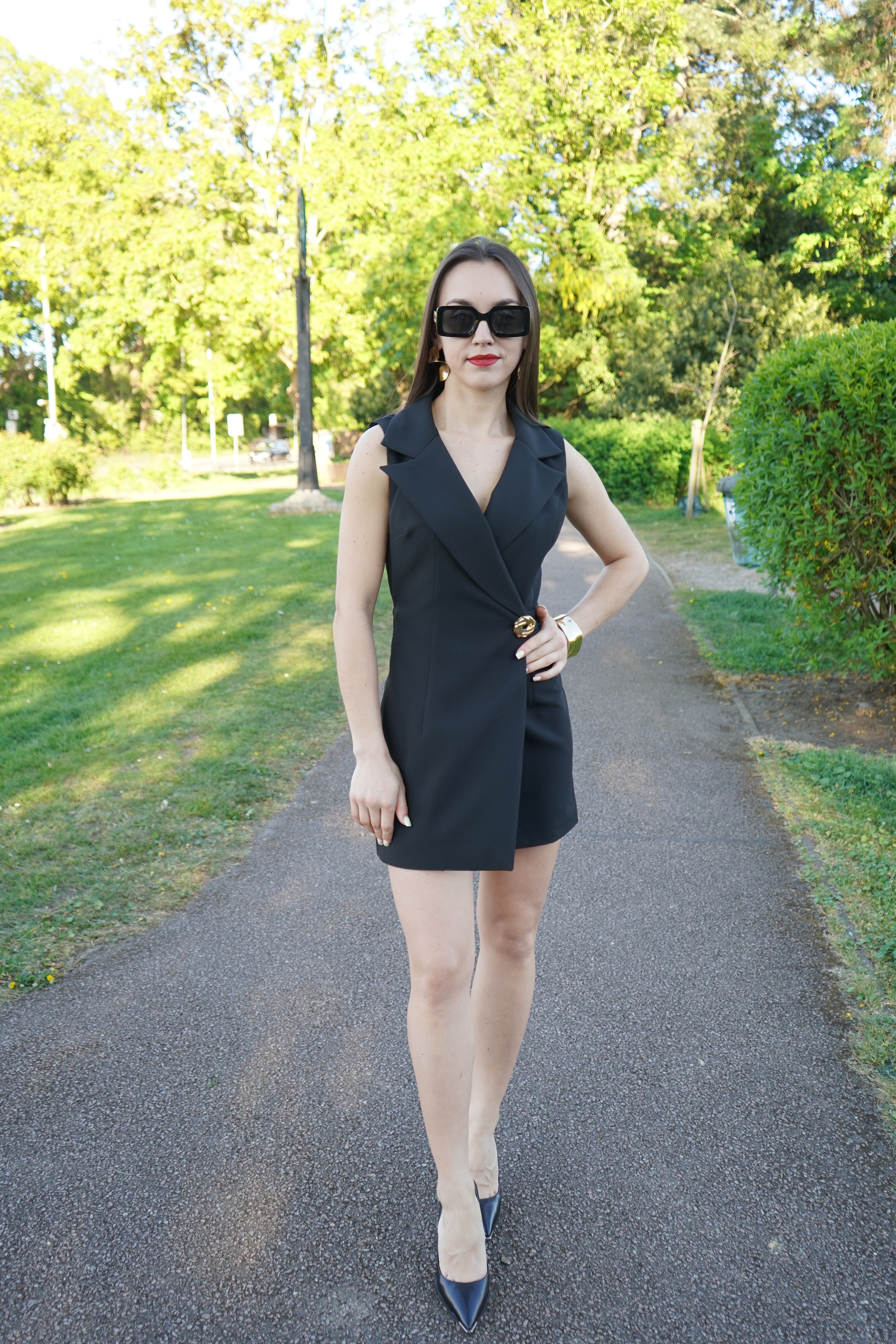 Luxury Black Skort Blazer Playsuit