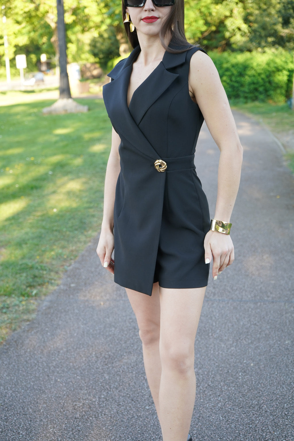 Luxury Black Skort Blazer Playsuit