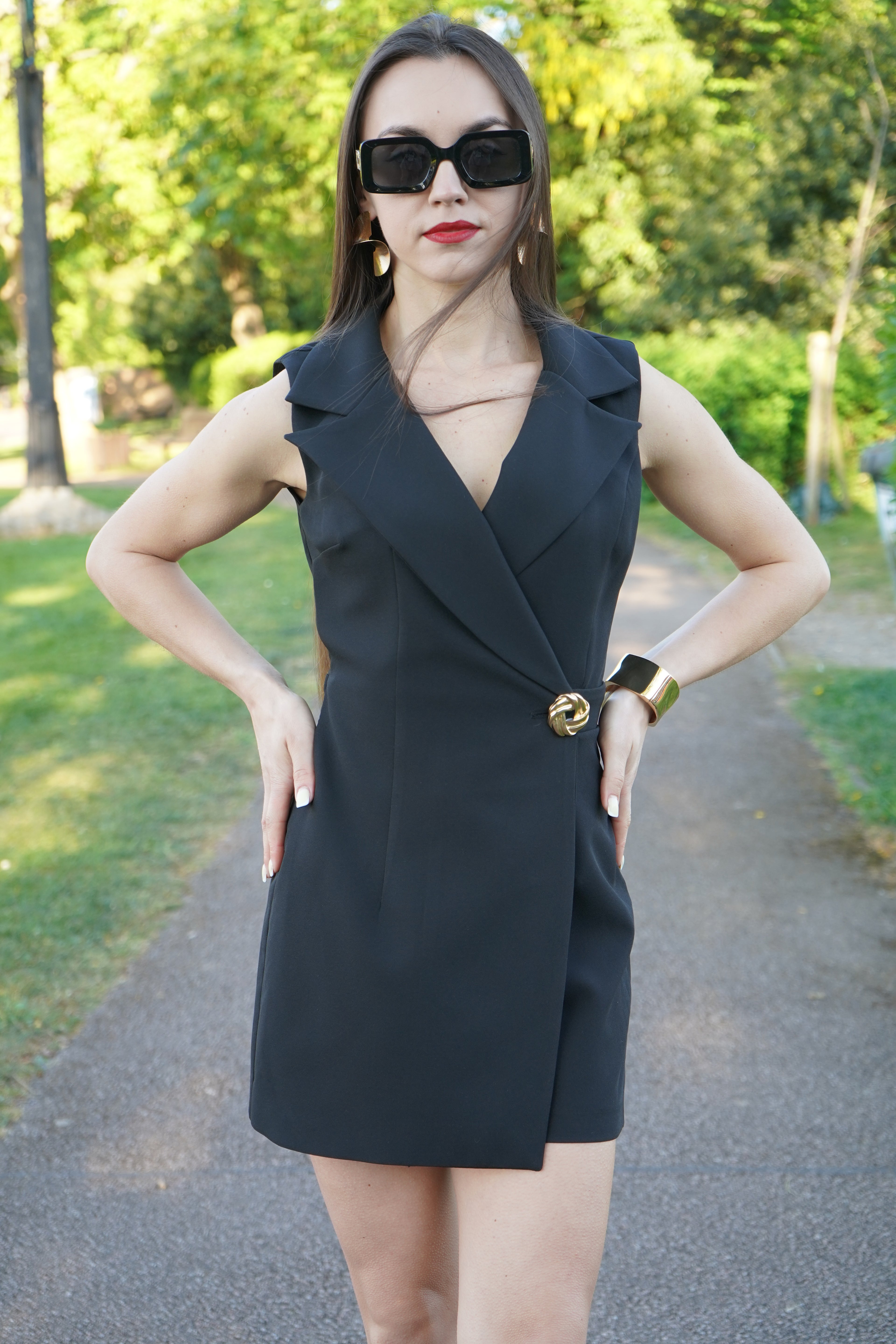 Luxury Black Skort Blazer Playsuit