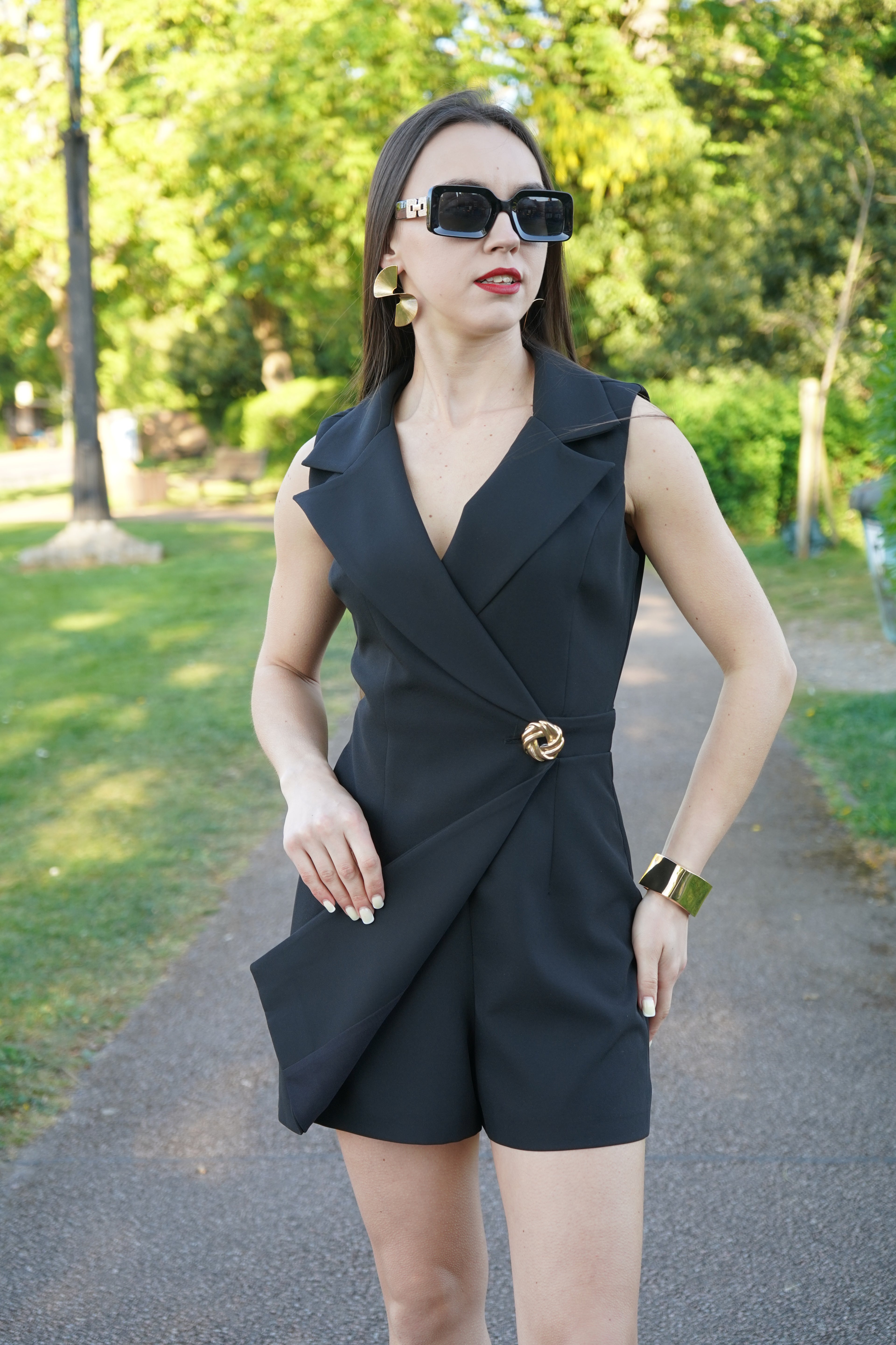 Luxury Black Skort Blazer Playsuit