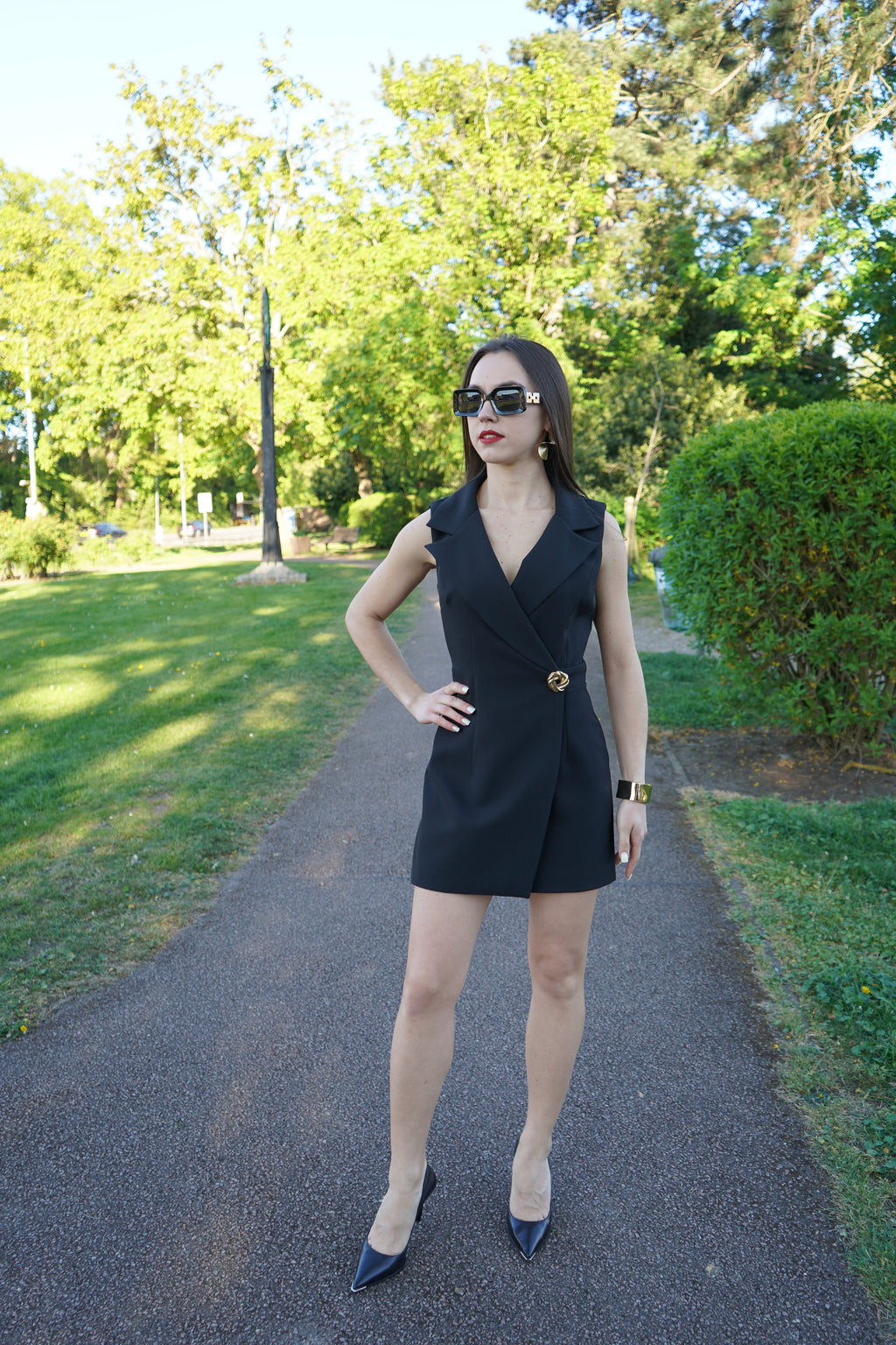 Luxury Black Skort Blazer Playsuit