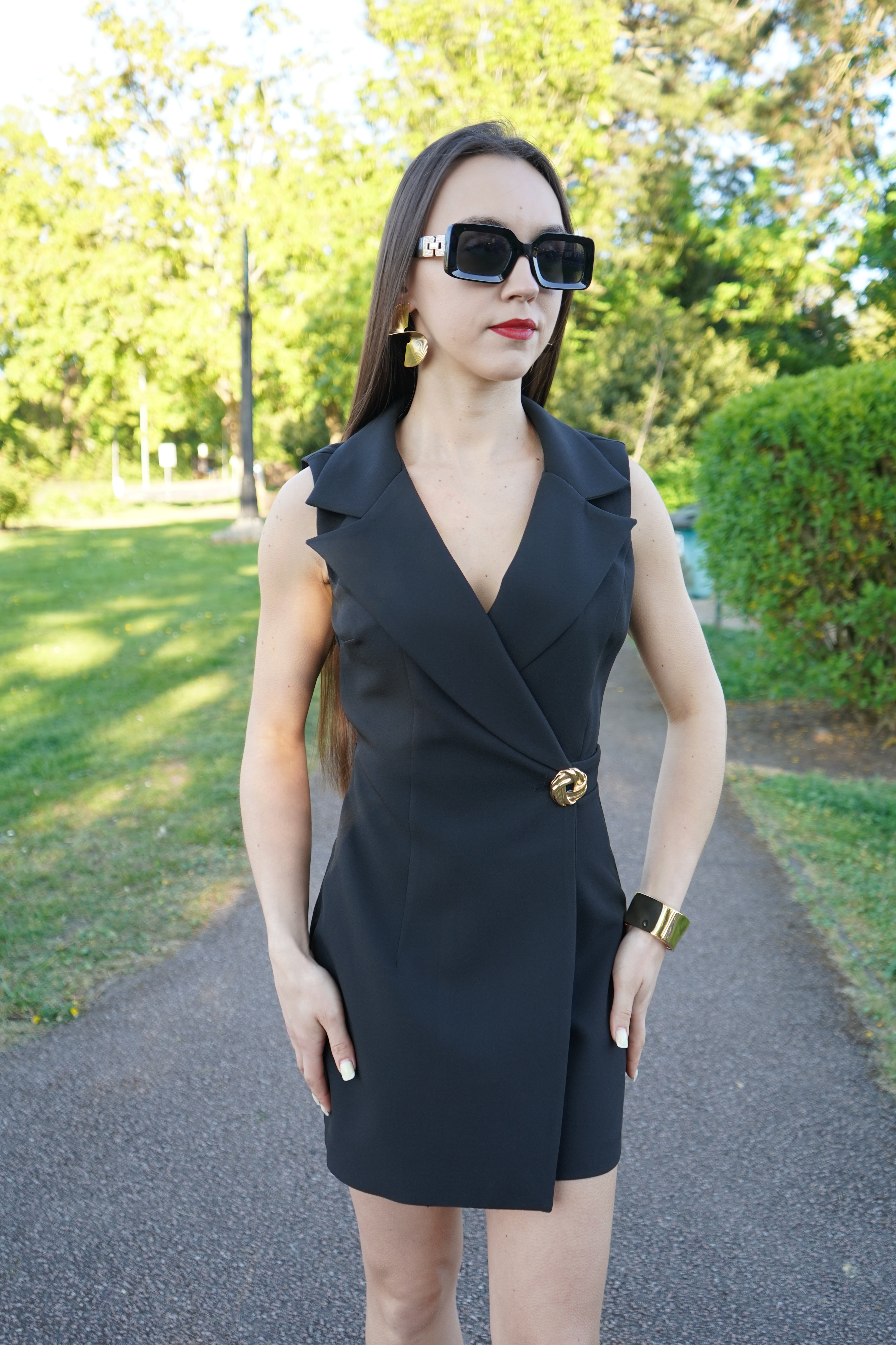 Luxury Black Skort Blazer Playsuit
