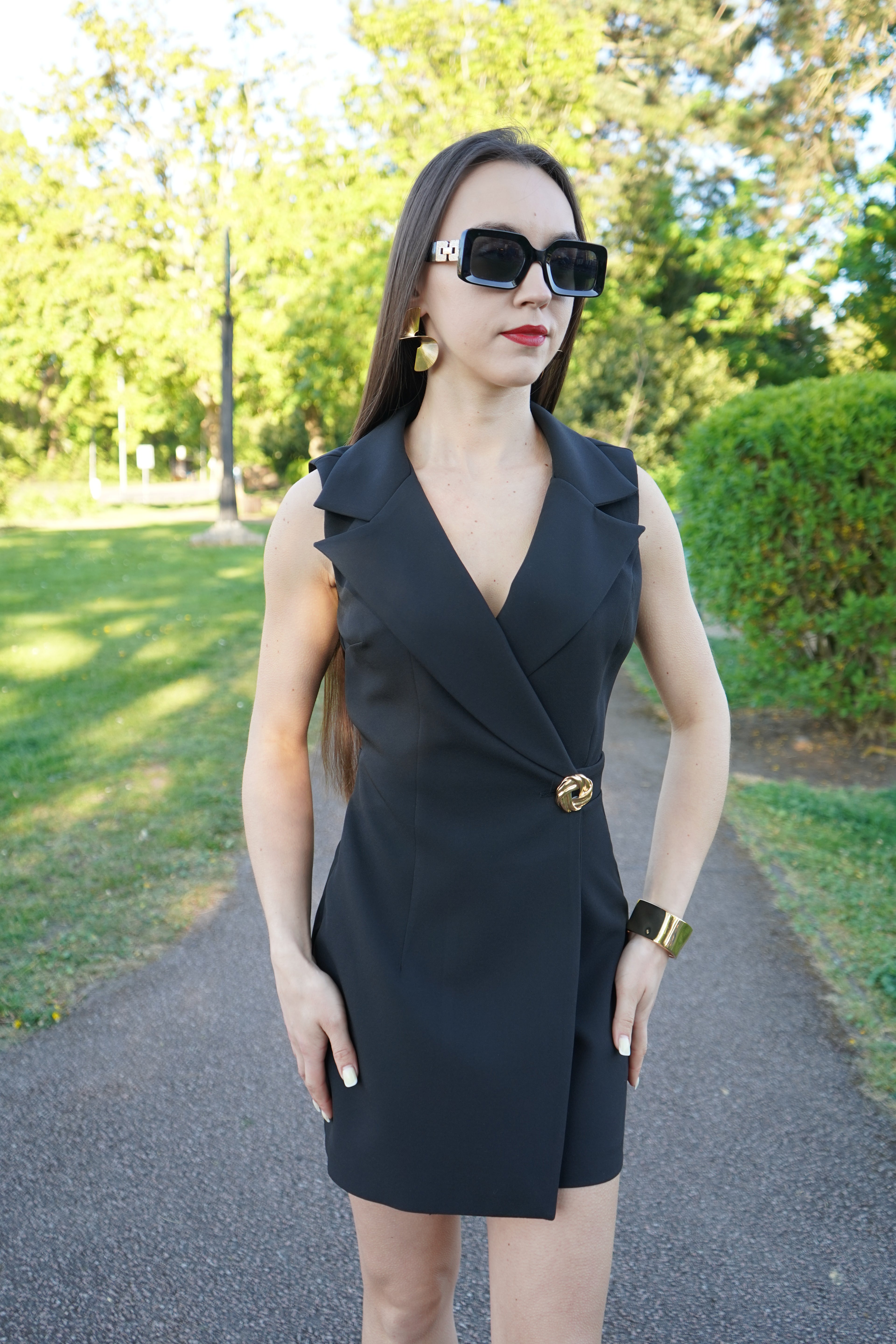 Luxury Black Skort Blazer Playsuit