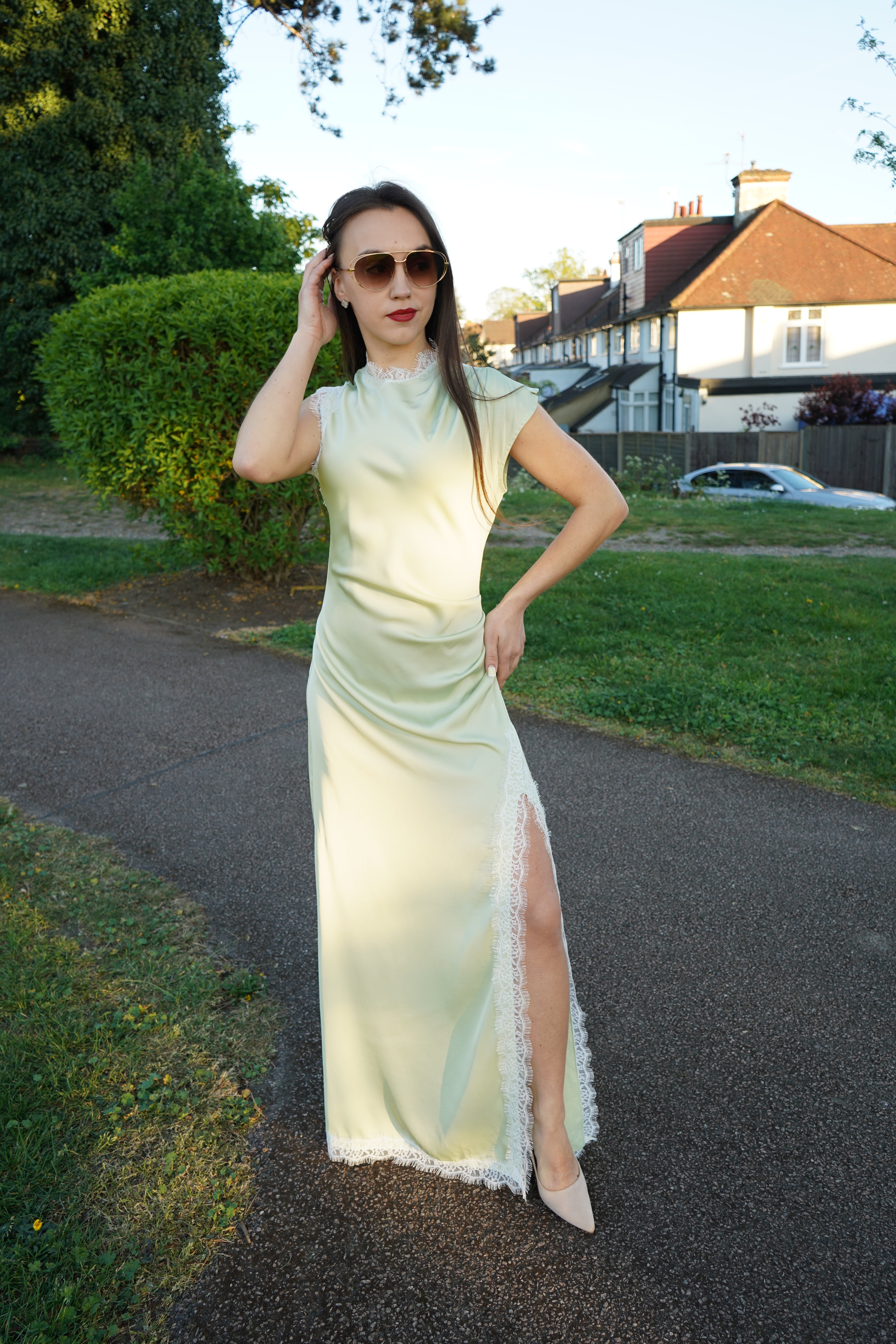 Luxe Satin Lace Maxi Dress – Mint Green