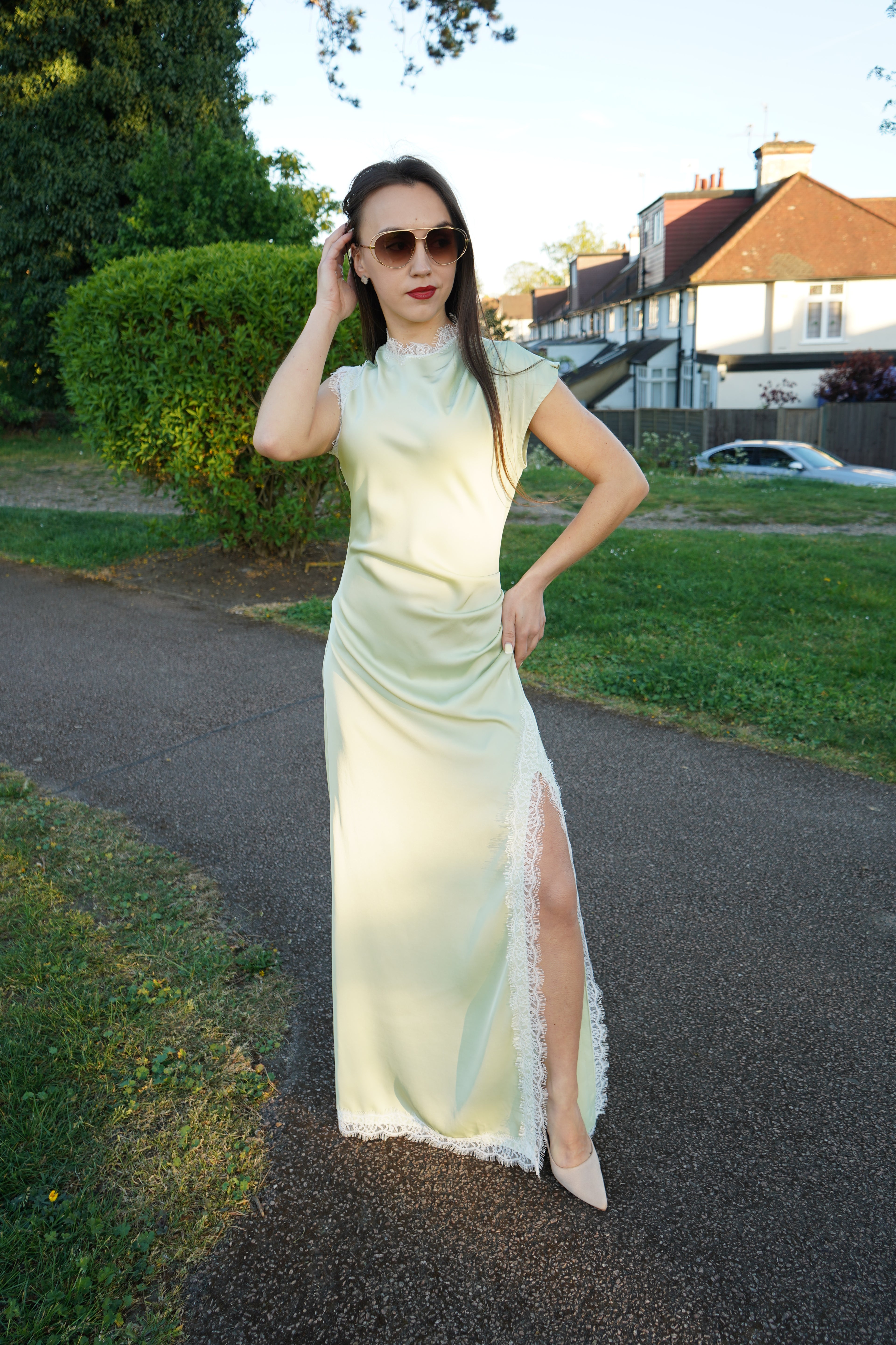 Luxe Satin Lace Maxi Dress – Mint Green