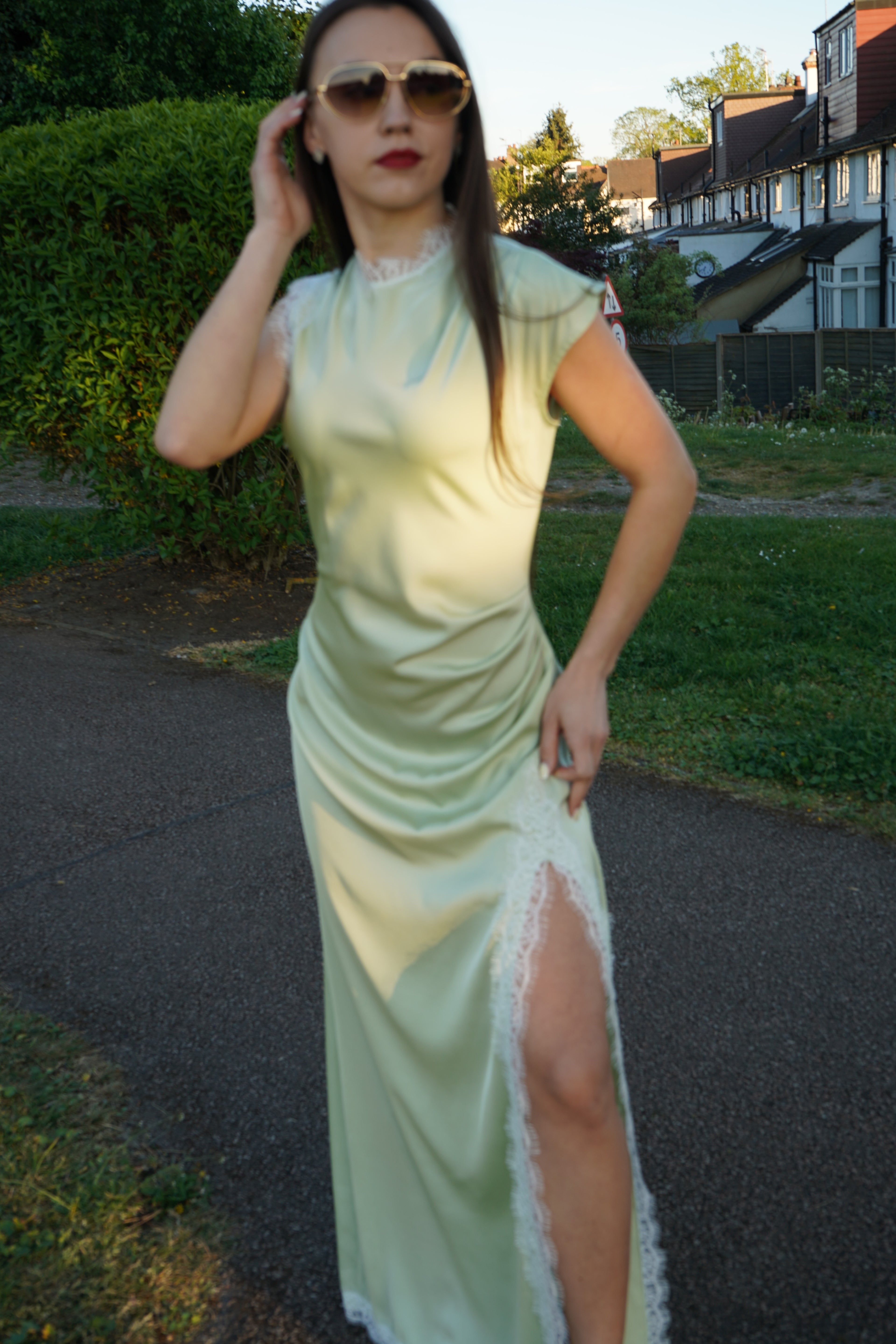 Luxe Satin Lace Maxi Dress – Mint Green