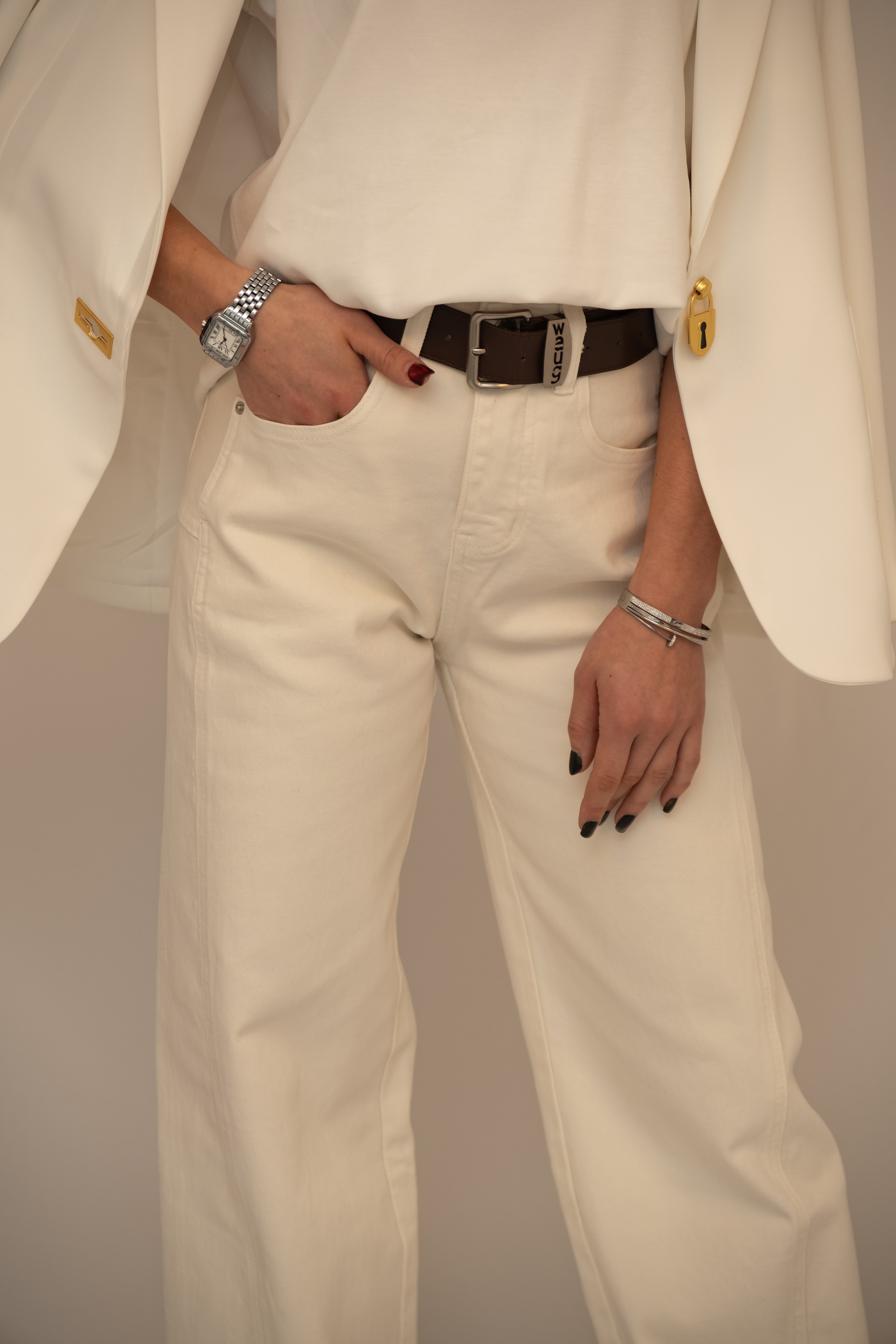 High-Waist Straight-Leg White Jeans