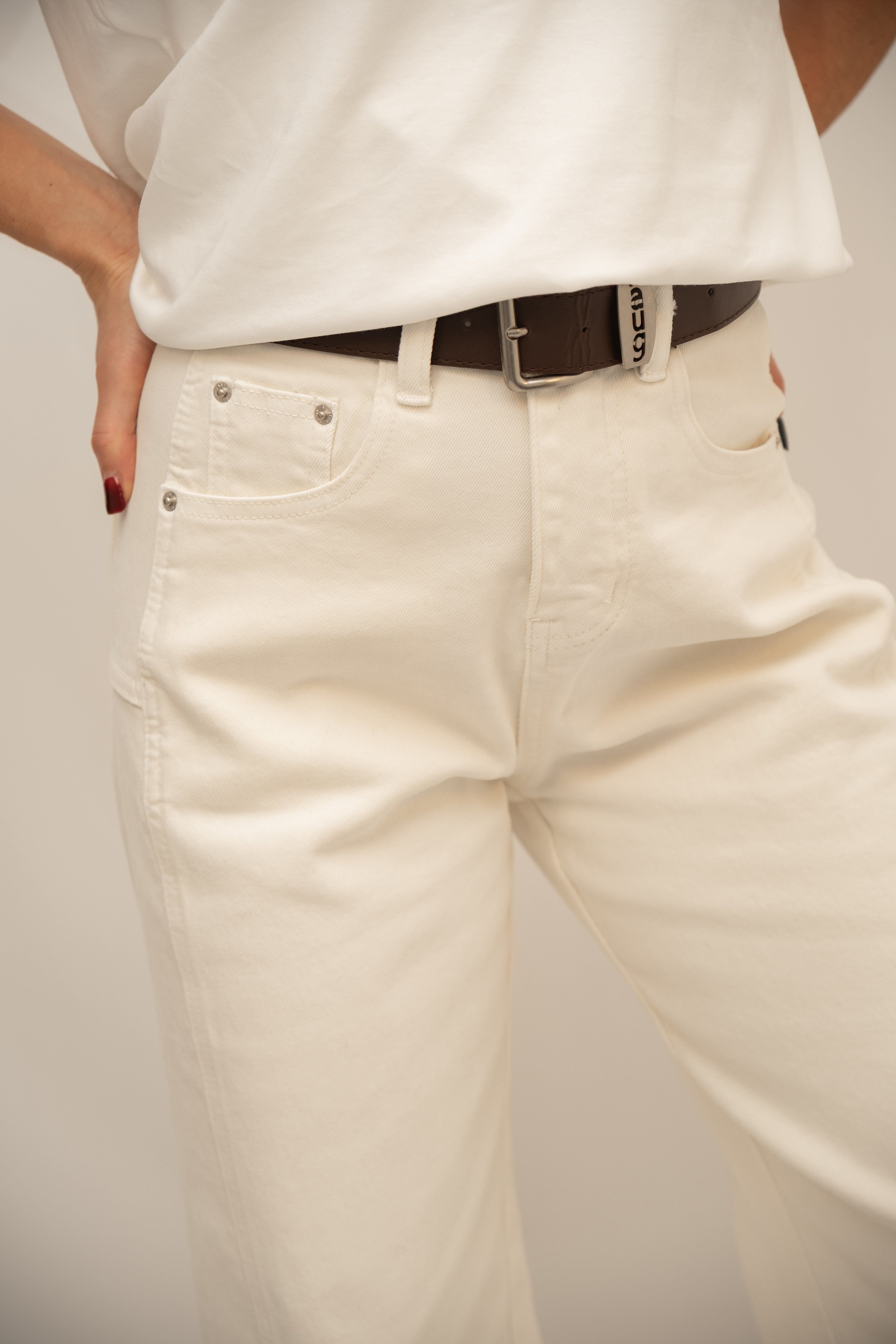 High-Waist Straight-Leg White Jeans