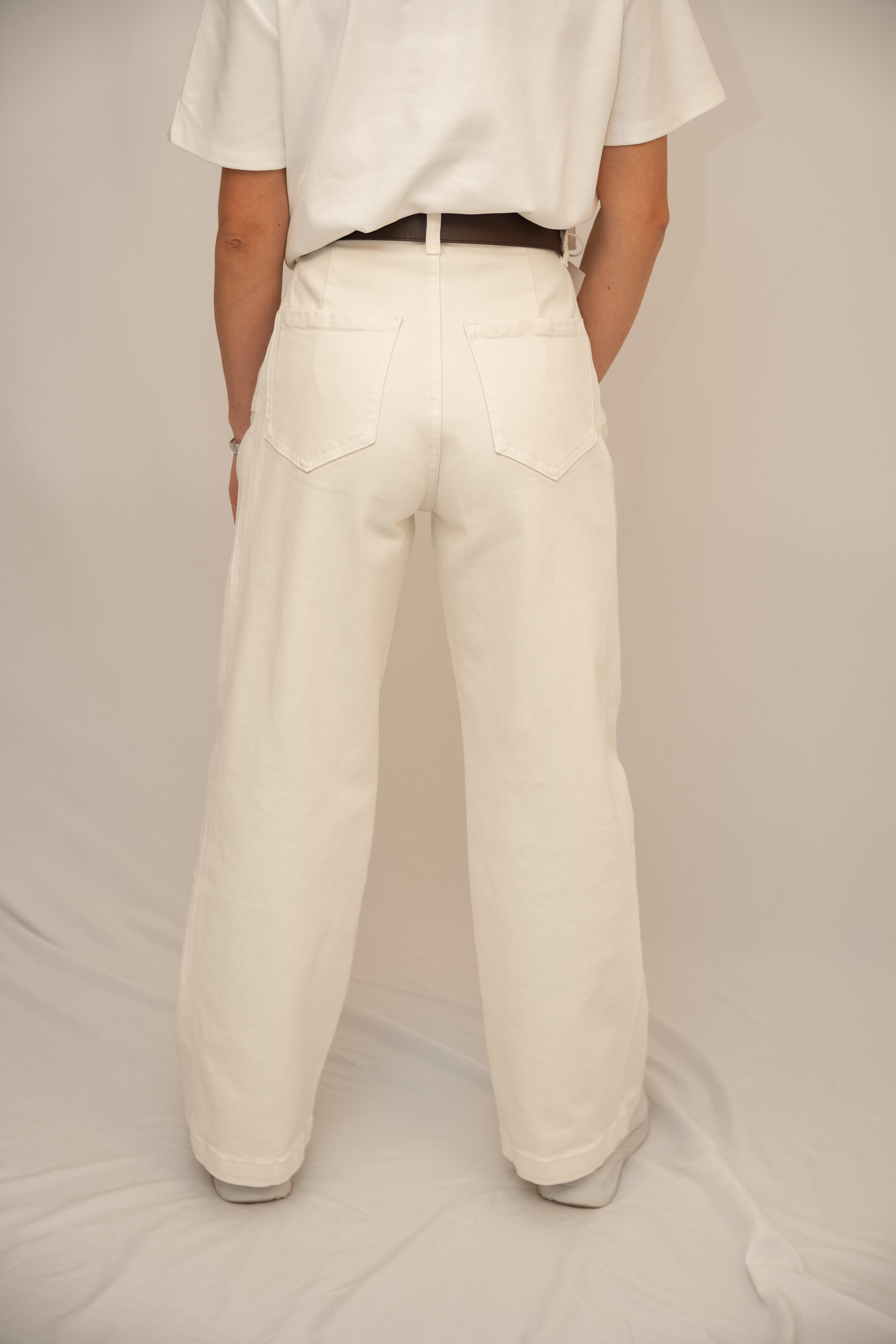 High-Waist Straight-Leg White Jeans