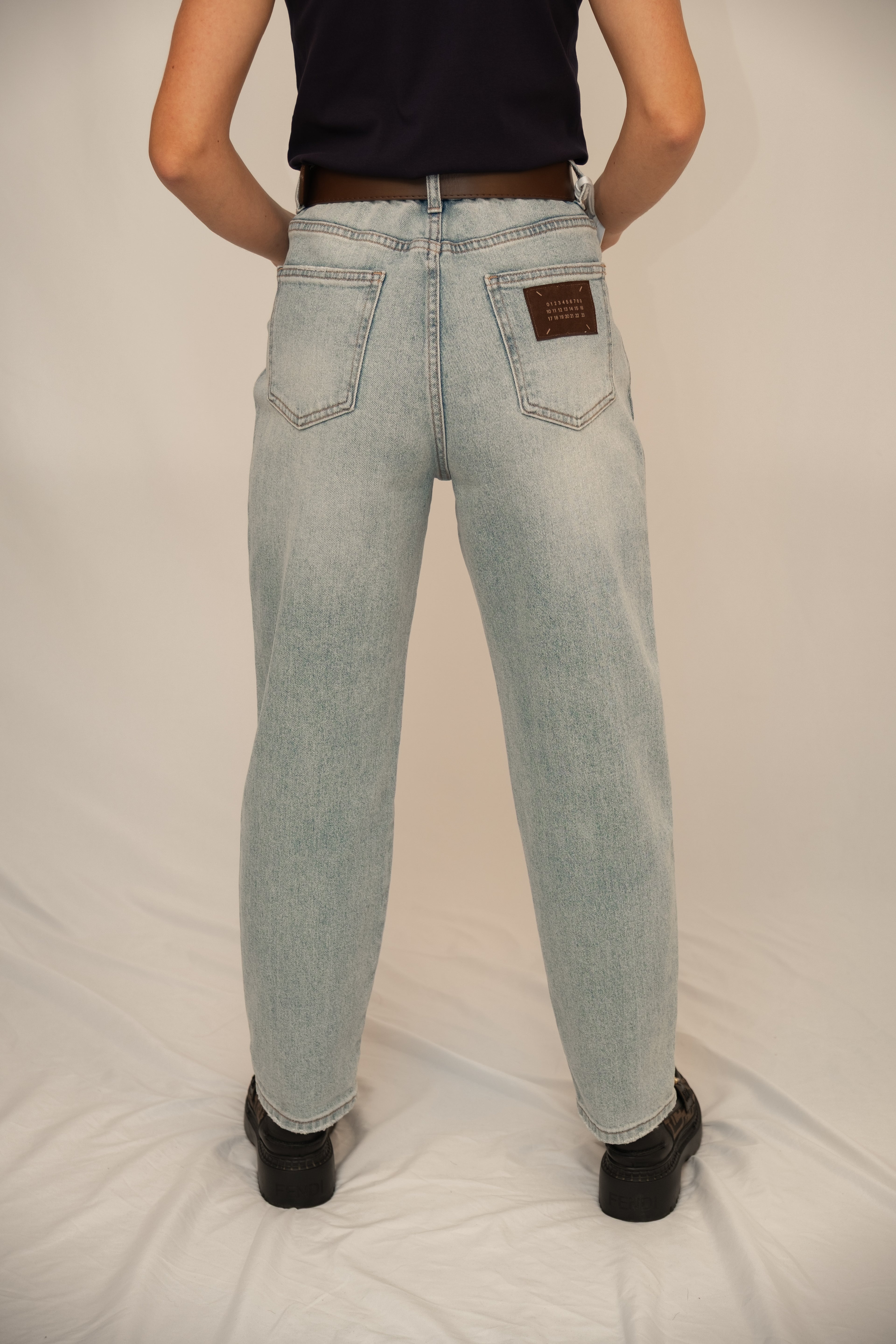 High-Waist Tapered Denim Jeans