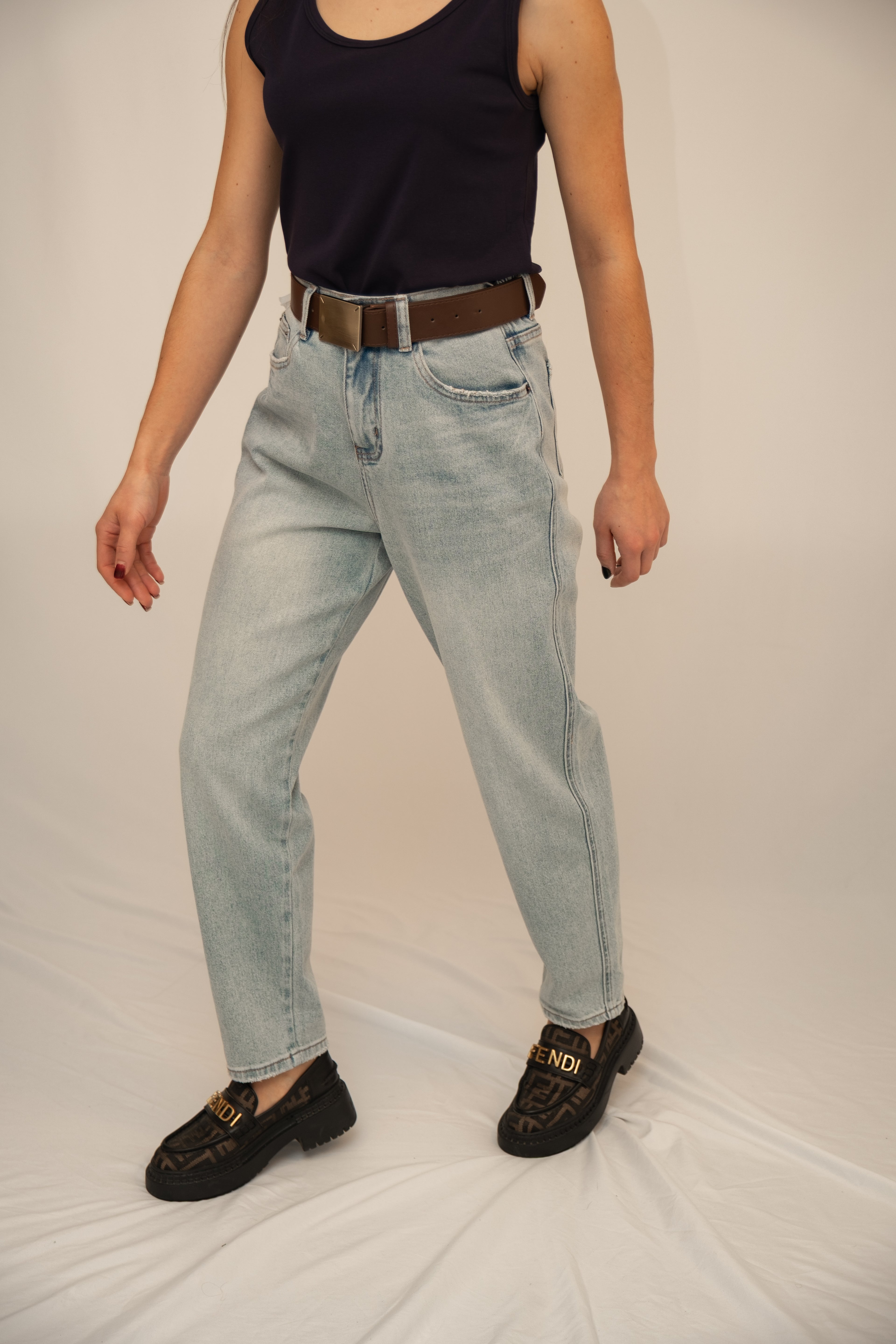 High-Waist Tapered Denim Jeans