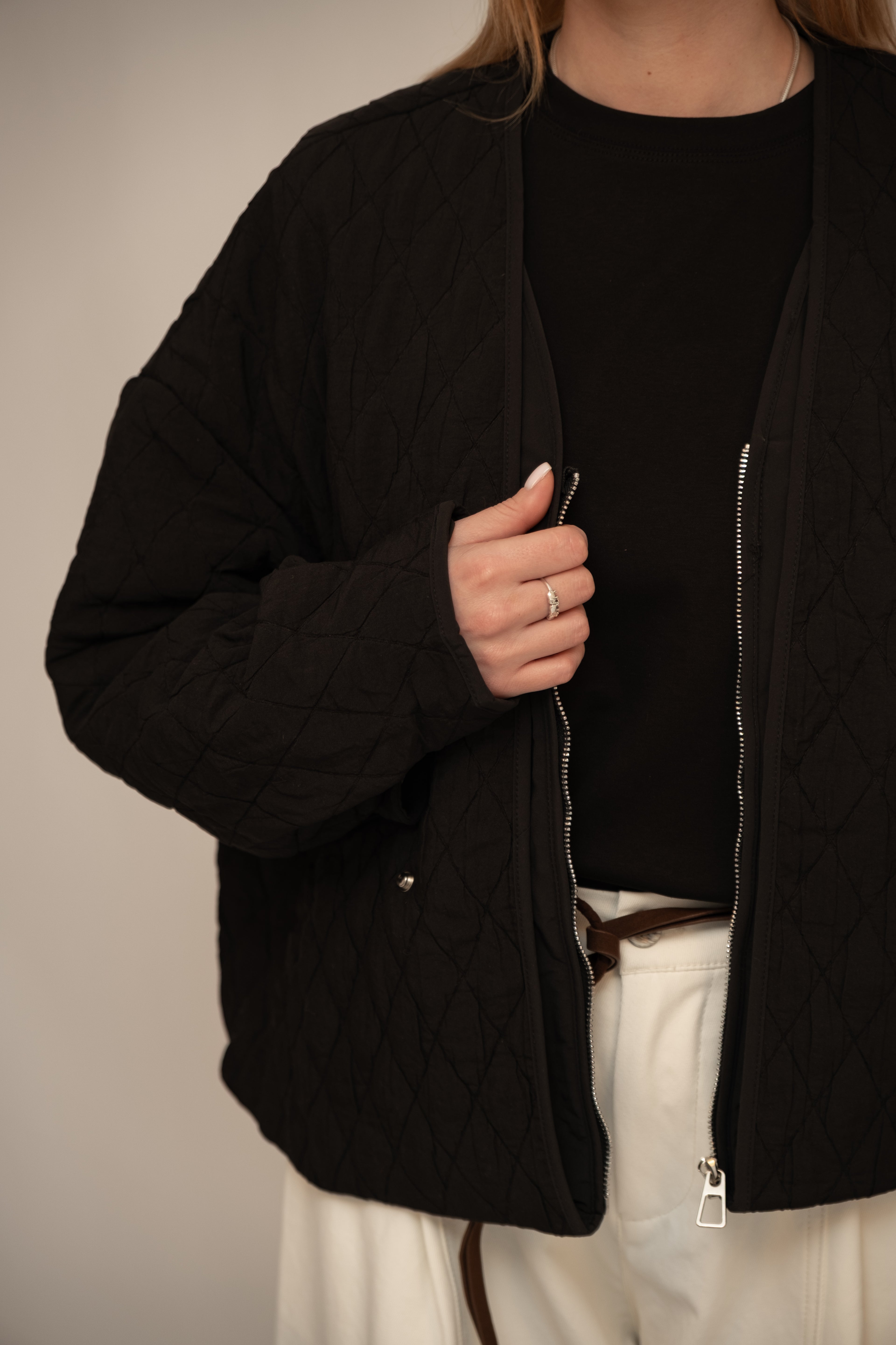 Lightweight Quilted Zip Jacket – Black