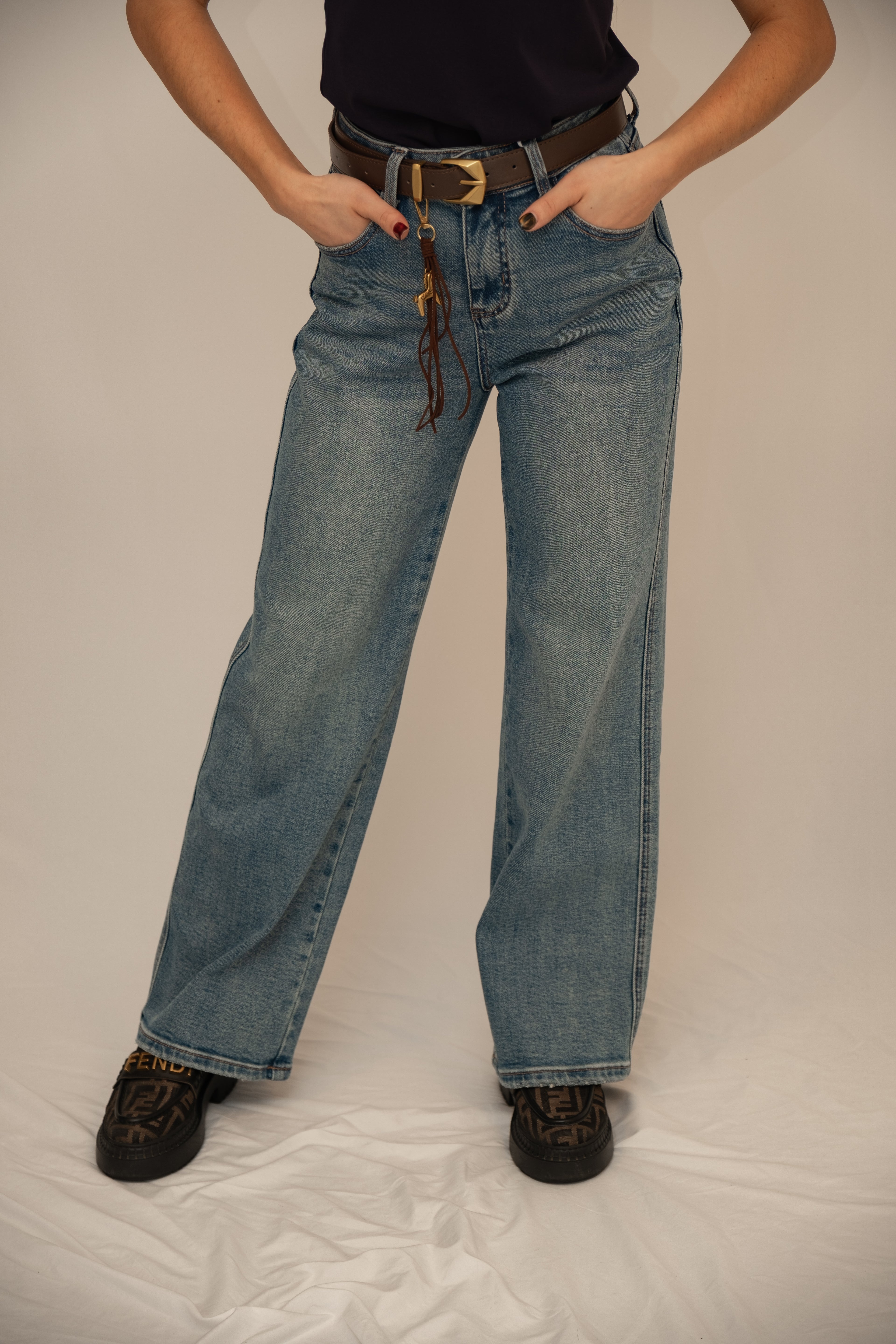 Mid-Blue Straight-Leg Denim Jeans