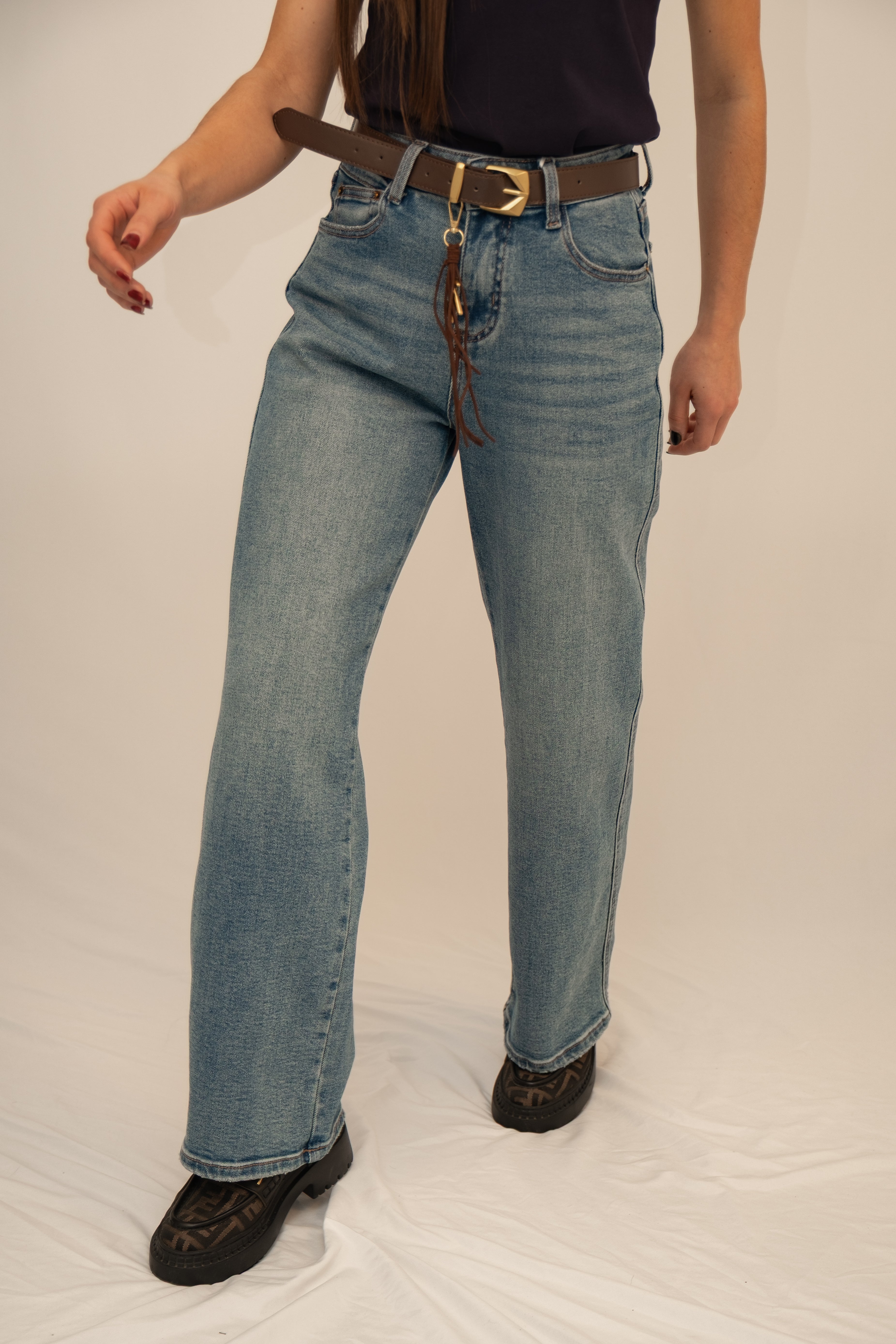 Mid-Blue Straight-Leg Denim Jeans