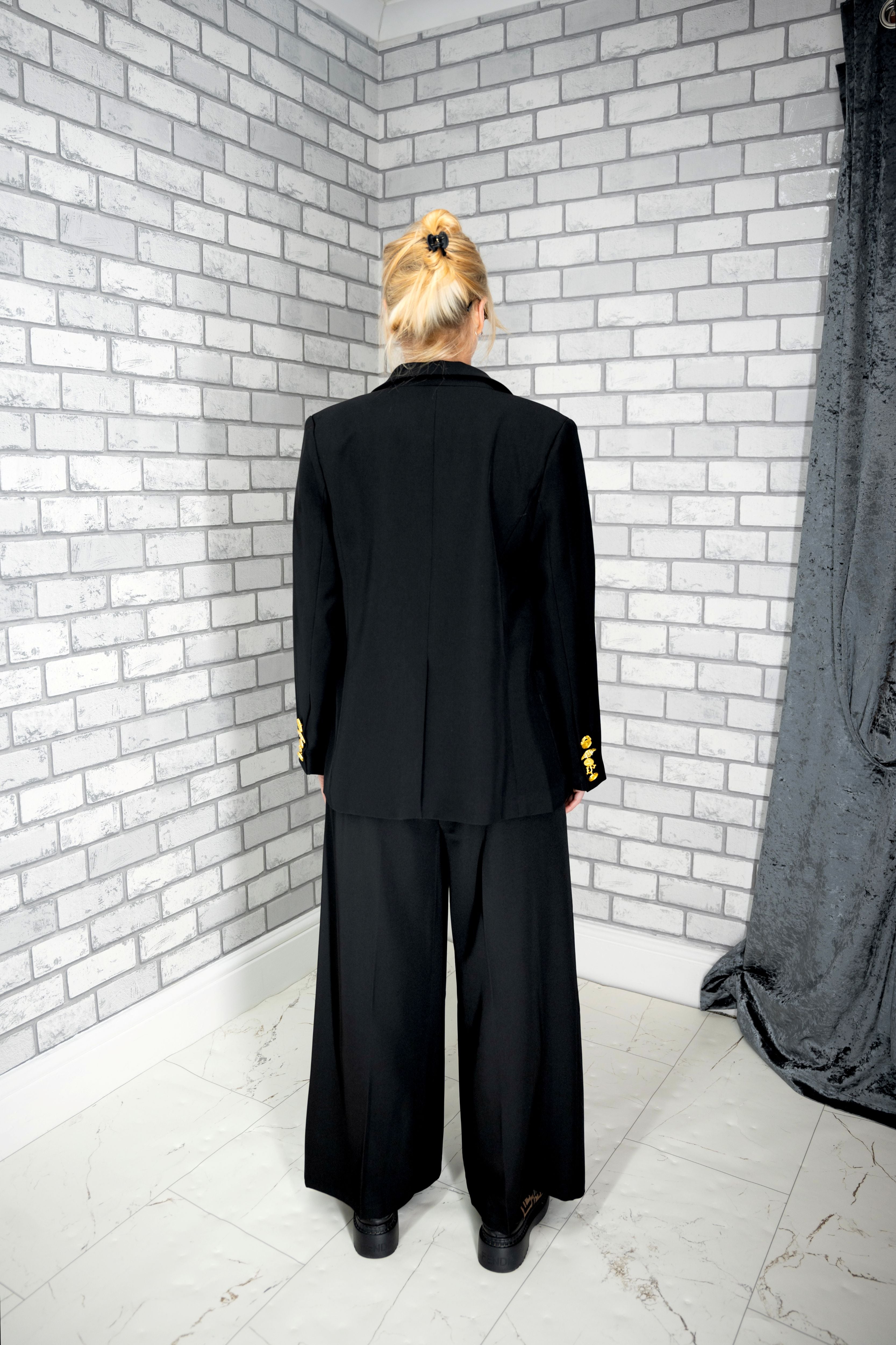 High-waisted wide-leg trousers