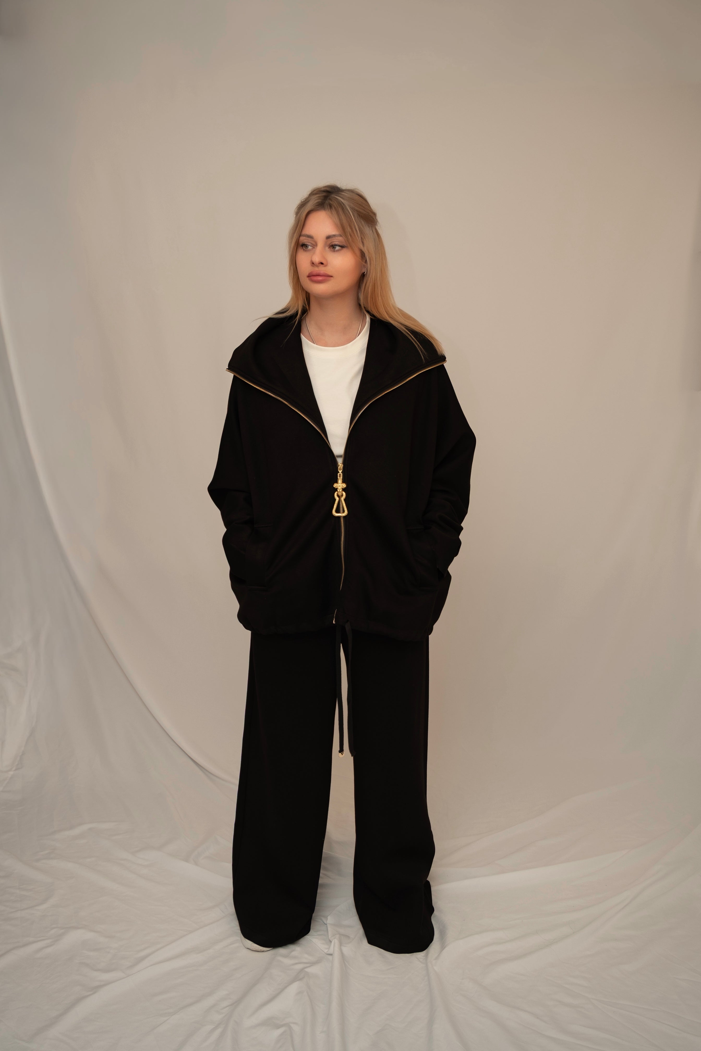 Relaxed Zip Jacket and Wide-Leg Trousers Set