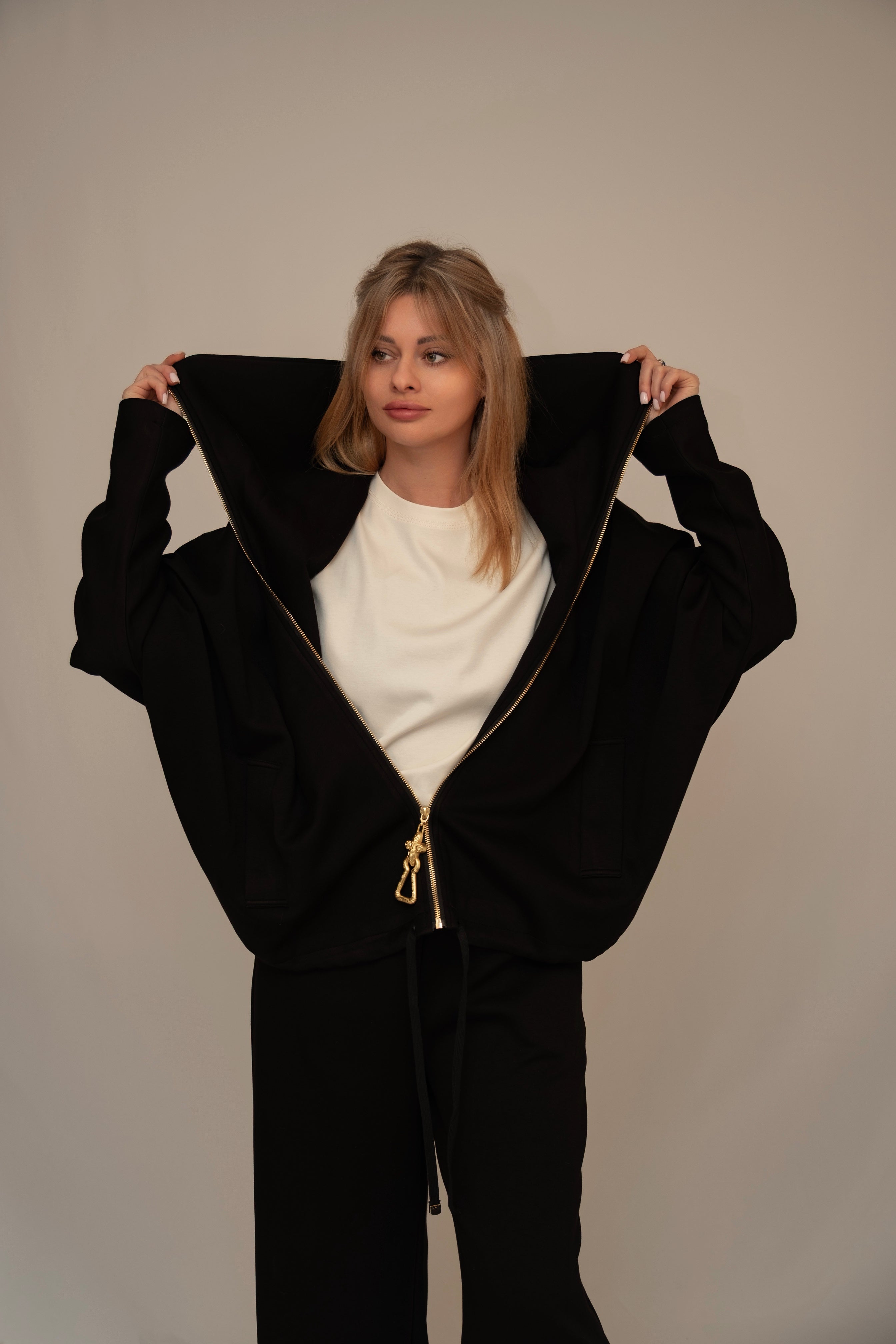 Relaxed Zip Jacket and Wide-Leg Trousers Set
