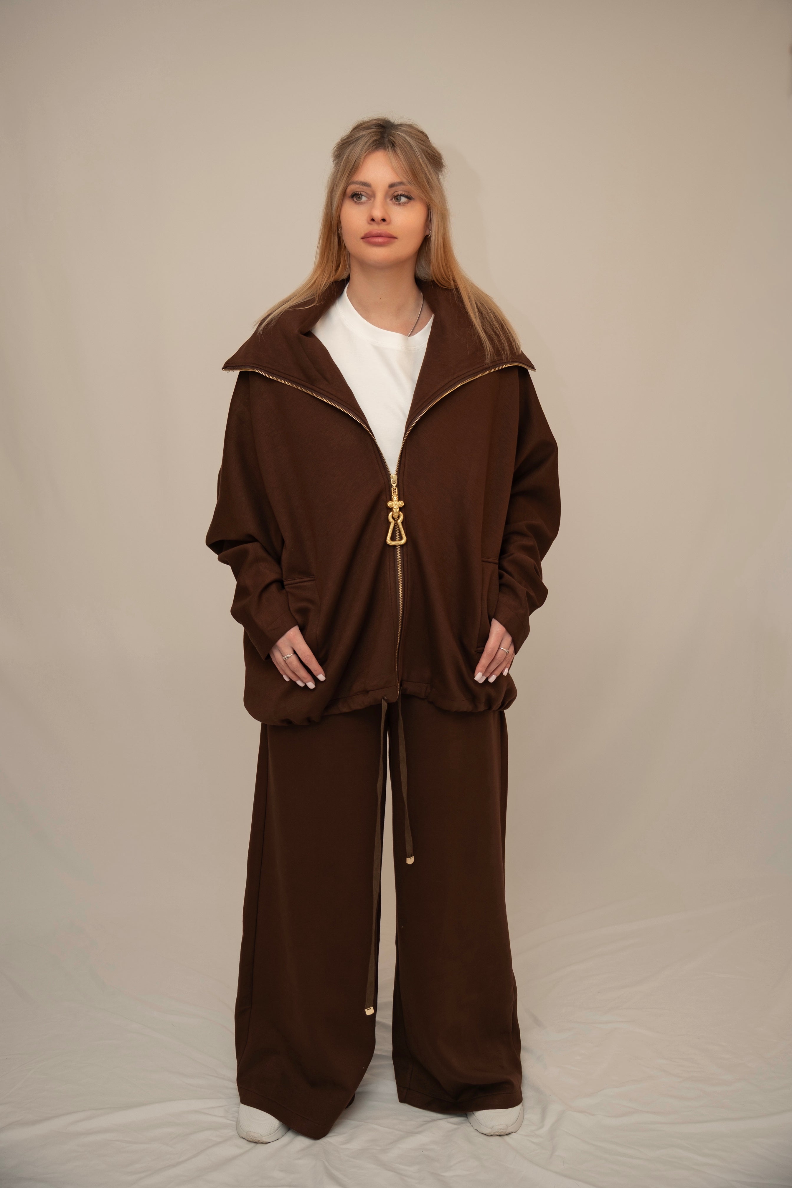 Chocolate Two-Piece Relaxed Zip Set