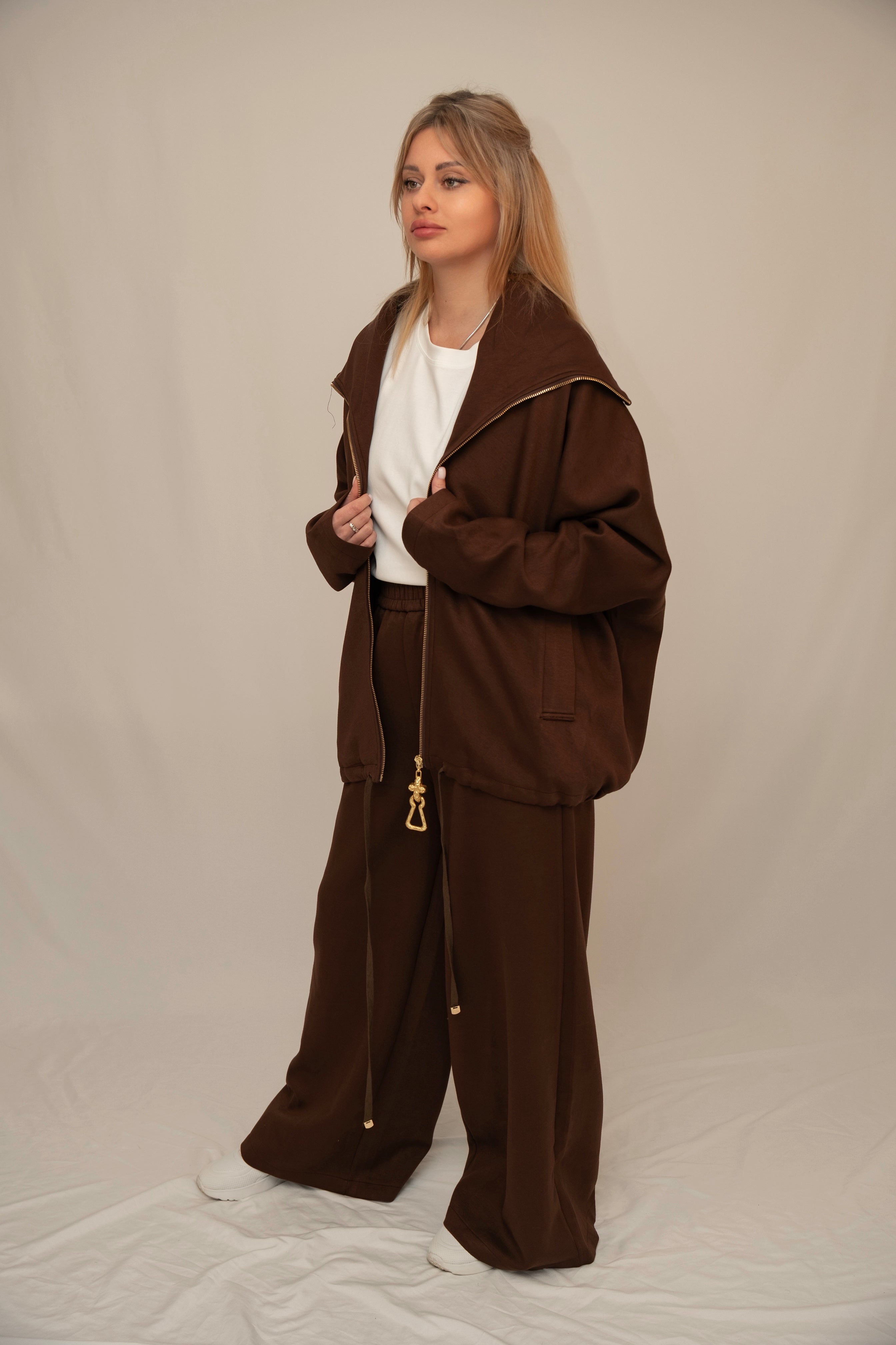 Chocolate Two-Piece Relaxed Zip Set
