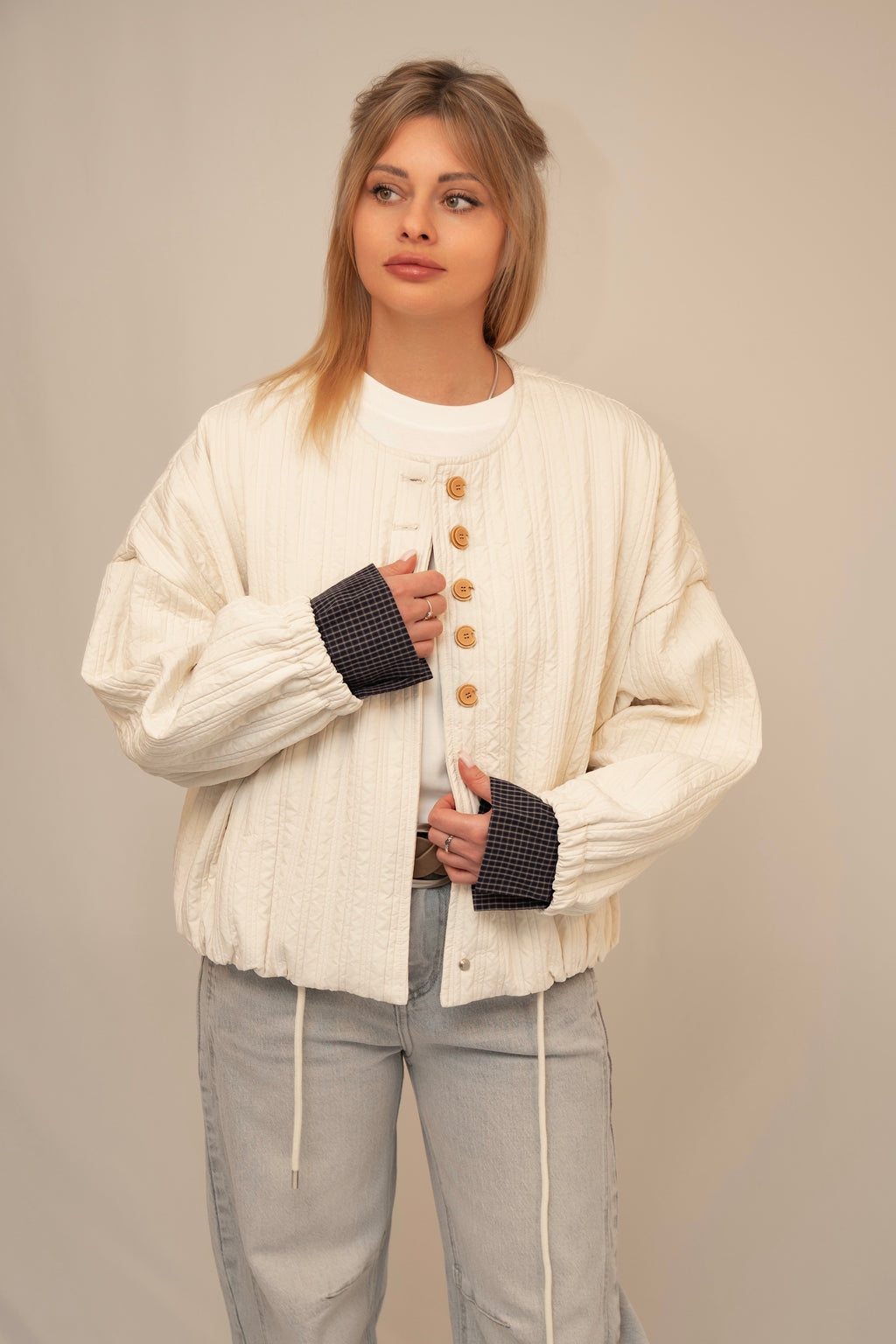 Quilted Cotton Jacket with Wooden Buttons