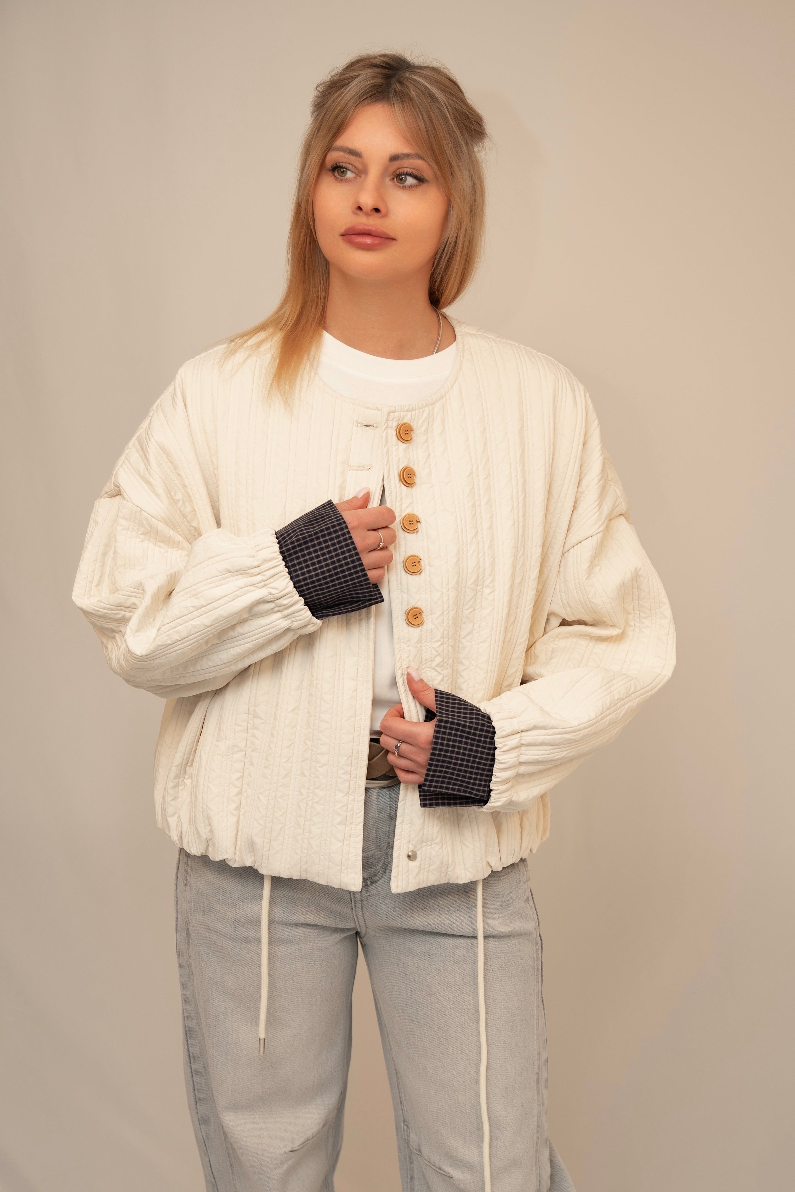 Quilted Cotton Jacket with Wooden Buttons