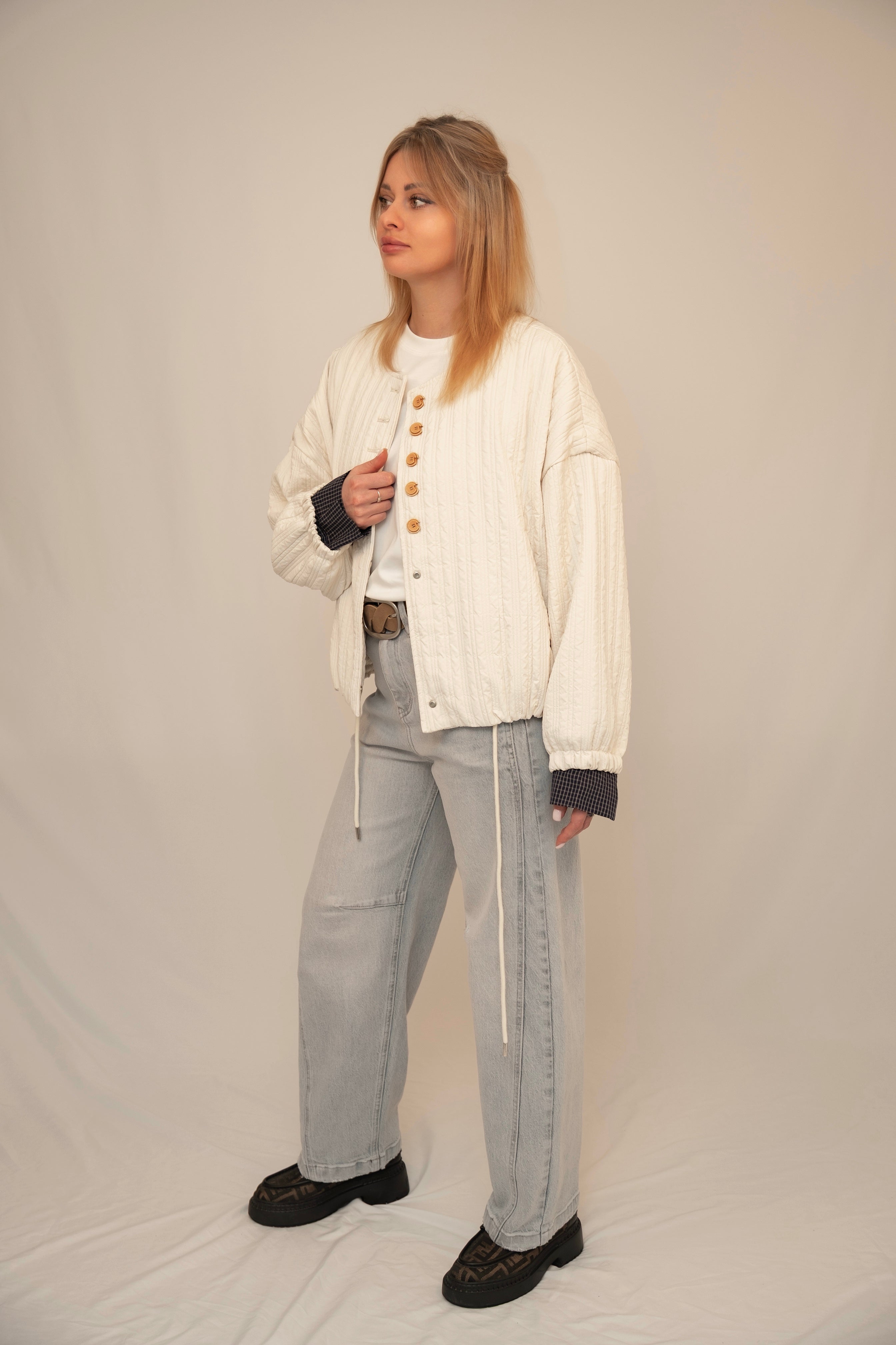 Quilted Cotton Jacket with Wooden Buttons