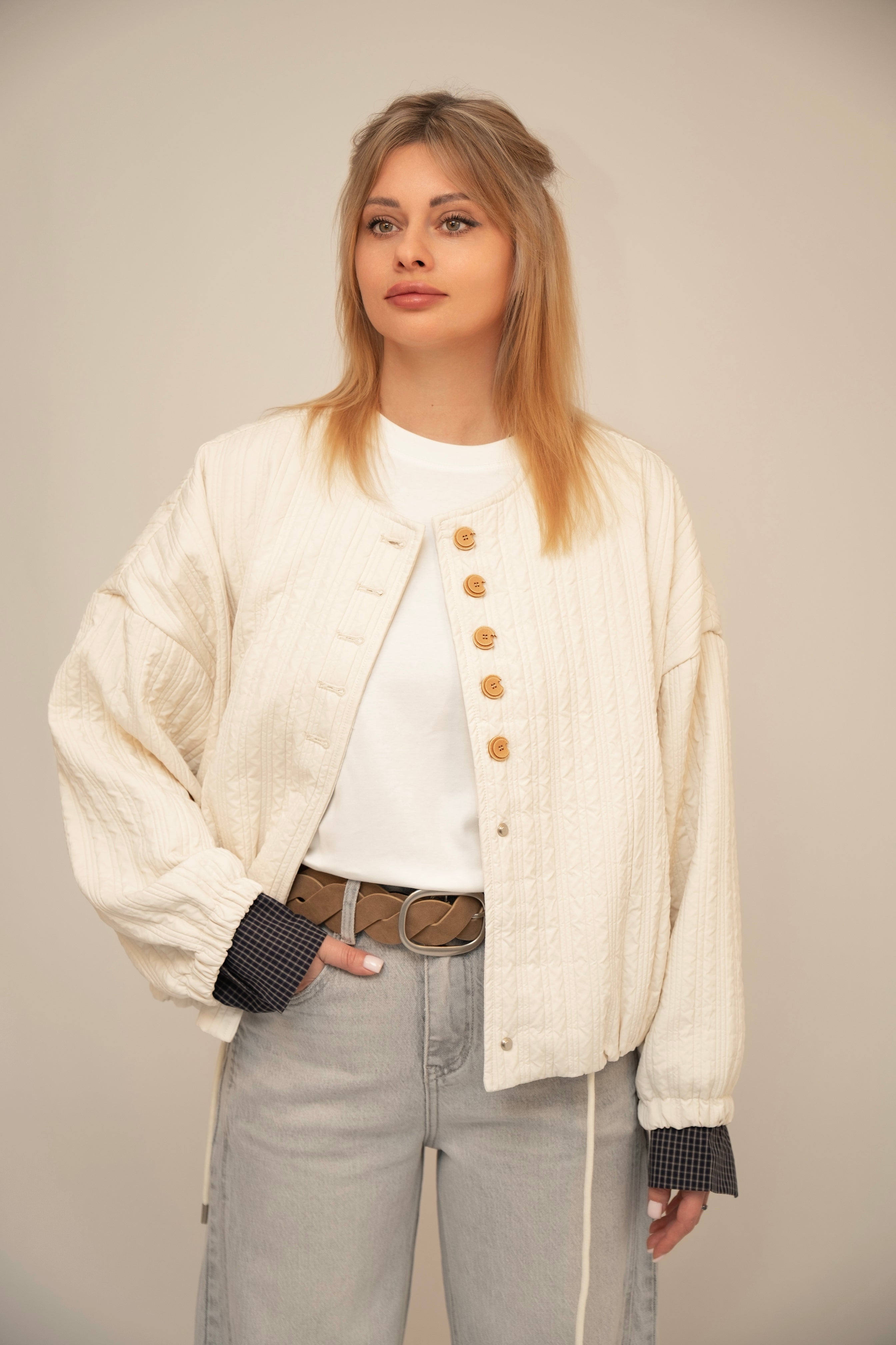 Quilted Cotton Jacket with Wooden Buttons