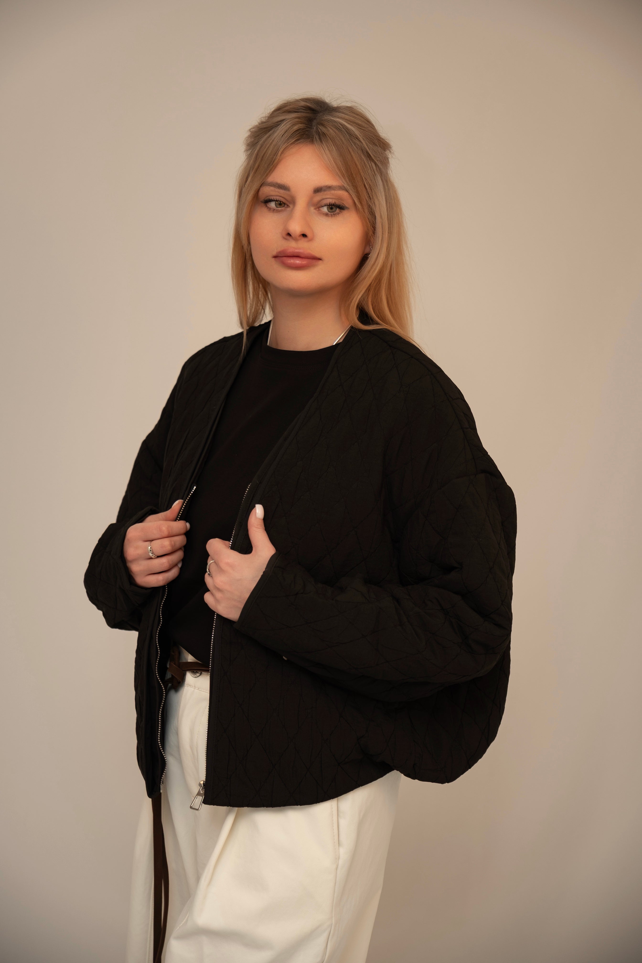 Lightweight Quilted Zip Jacket – Black
